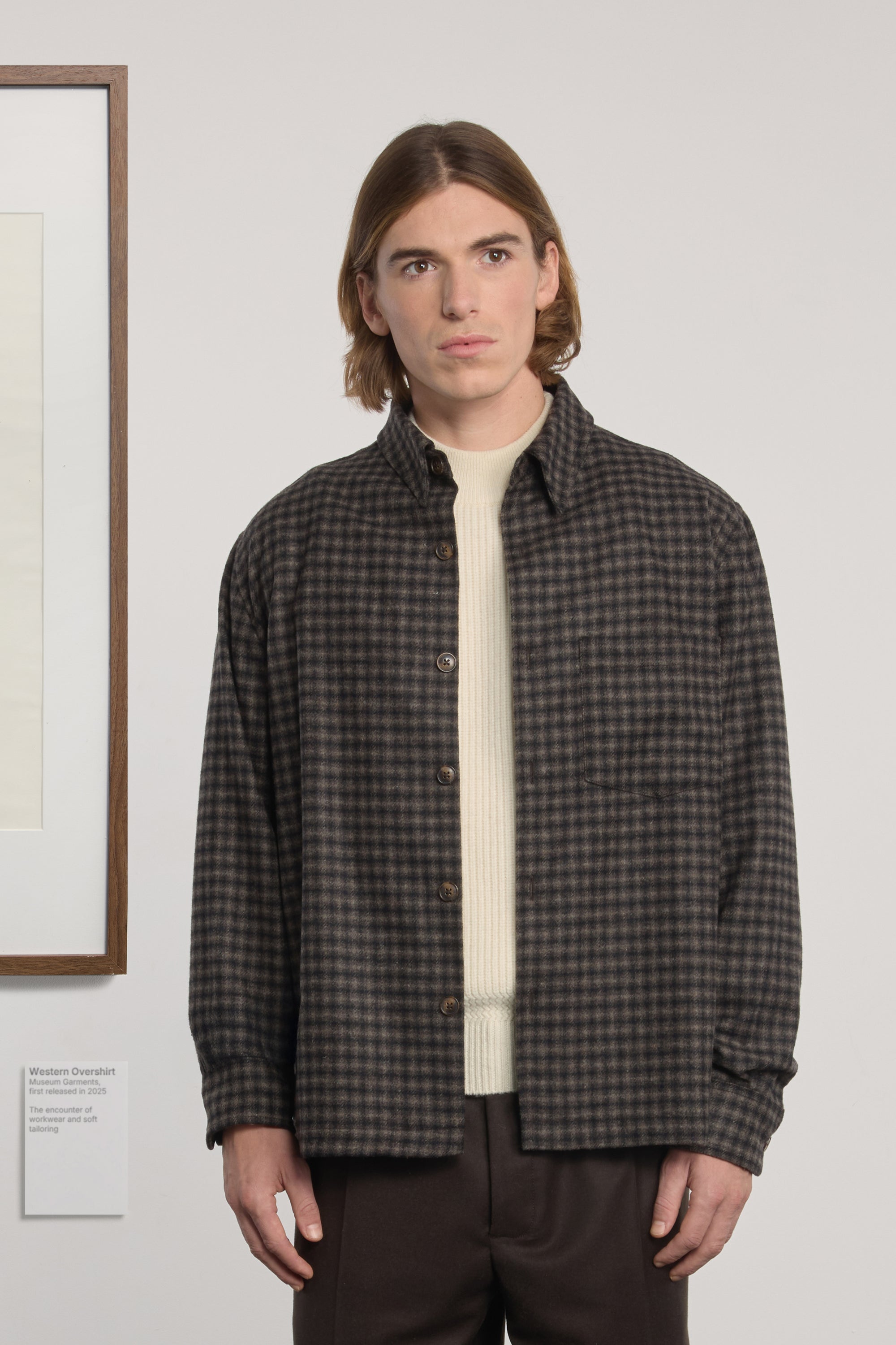 Western Overshirt - Recycled Wool Twill Check - Brown