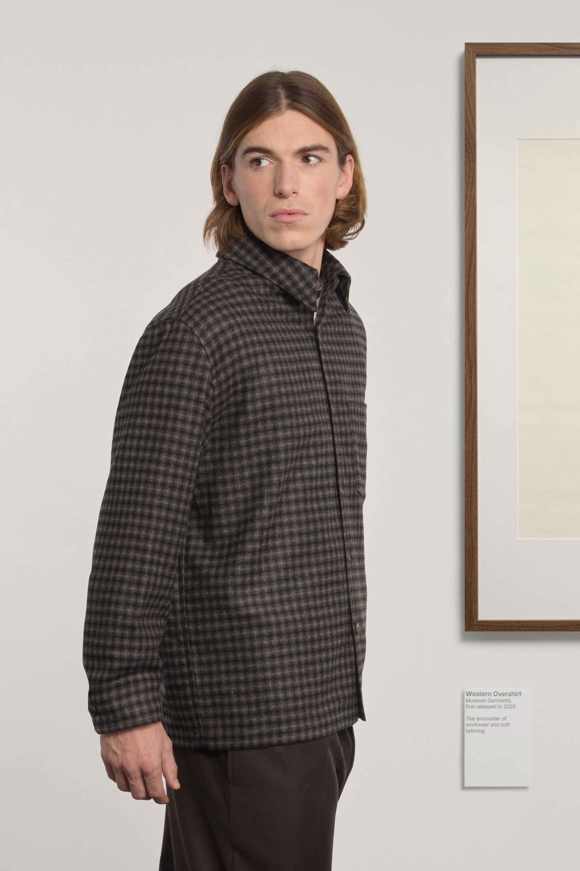 Western Overshirt - Recycled Wool Twill Check - Brown