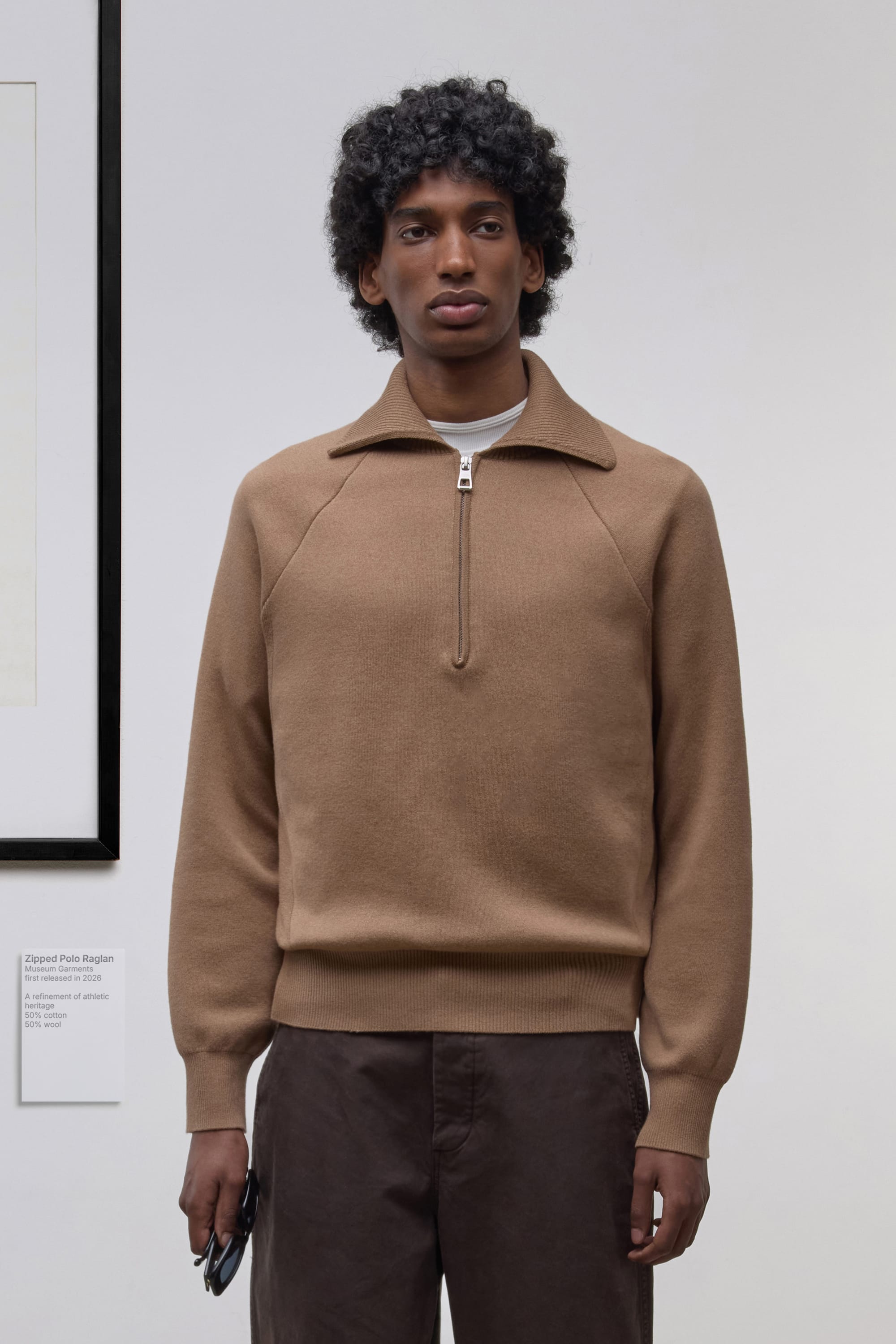 Raglan Zipped Polo - Mélange de laine mérinos et de coton - Beige clair