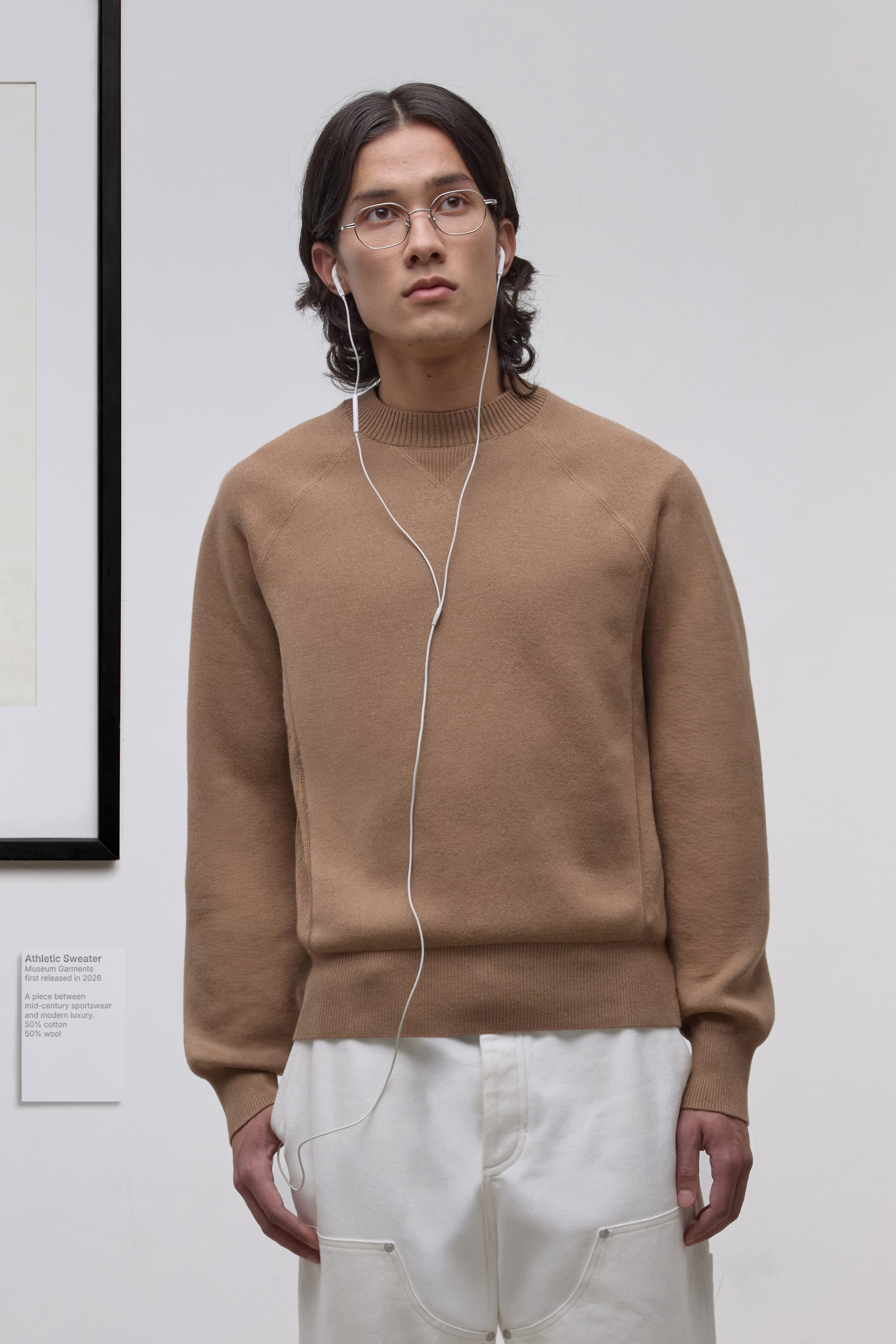 Raglan Athletic Sweater - Mélange de laine mérinos et de coton - Light Beige Melange