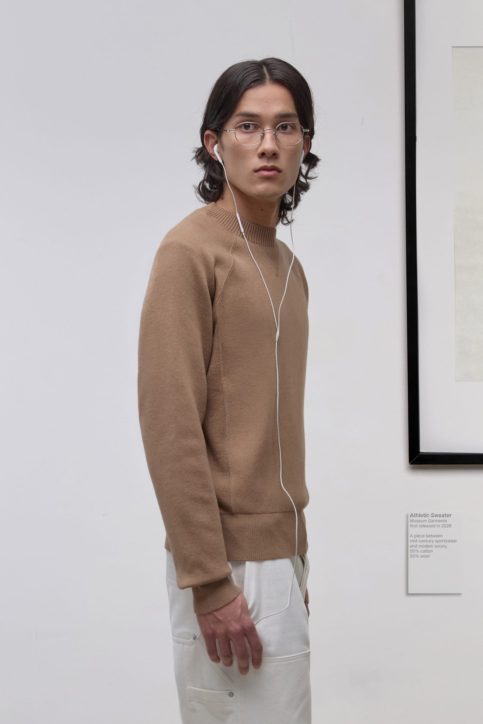 Raglan Athletic Sweater - Mélange de laine mérinos et de coton - Light Beige Melange