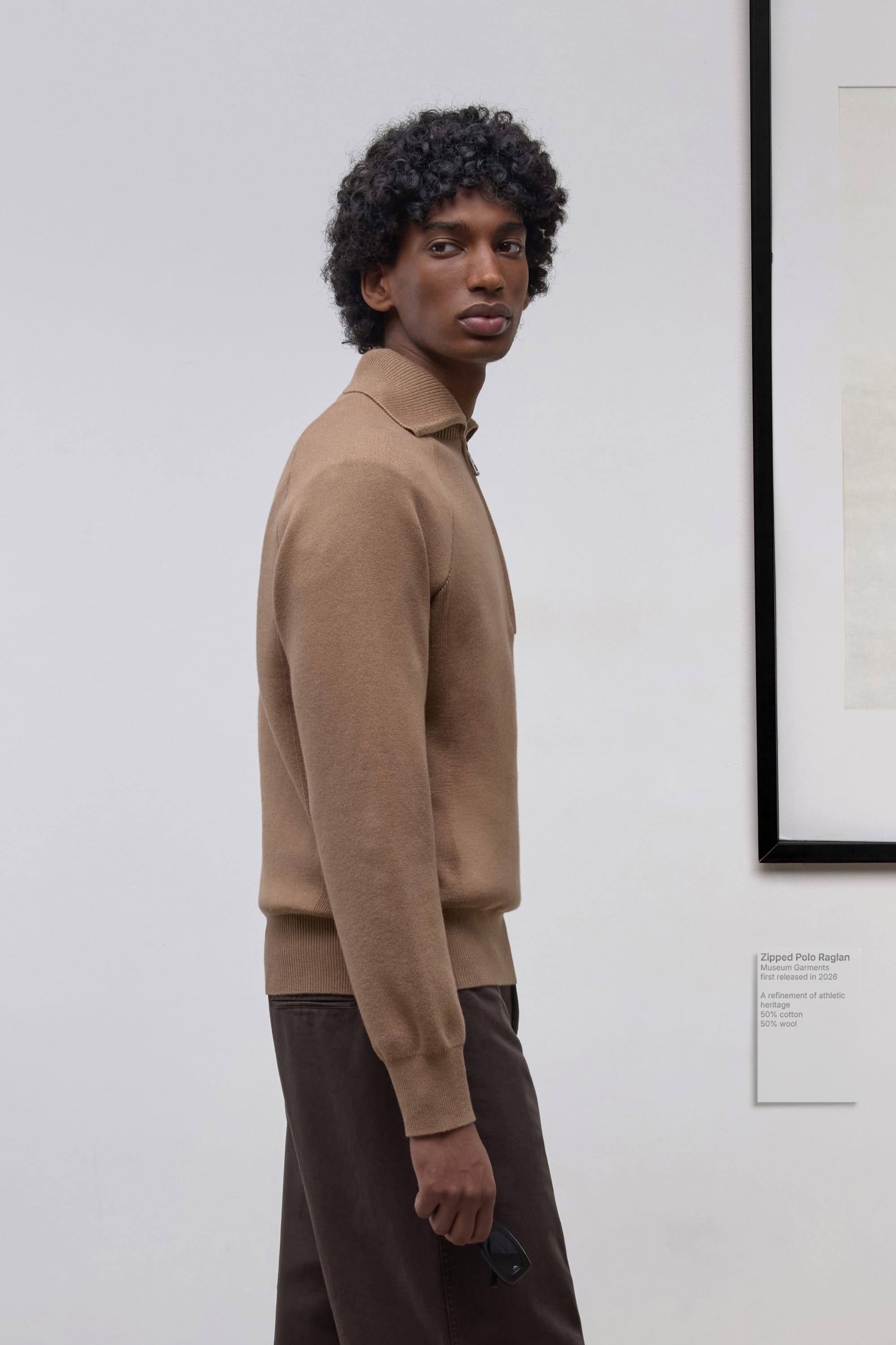 Raglan Zipped Polo - Mélange de laine mérinos et de coton - Light Beige Melange