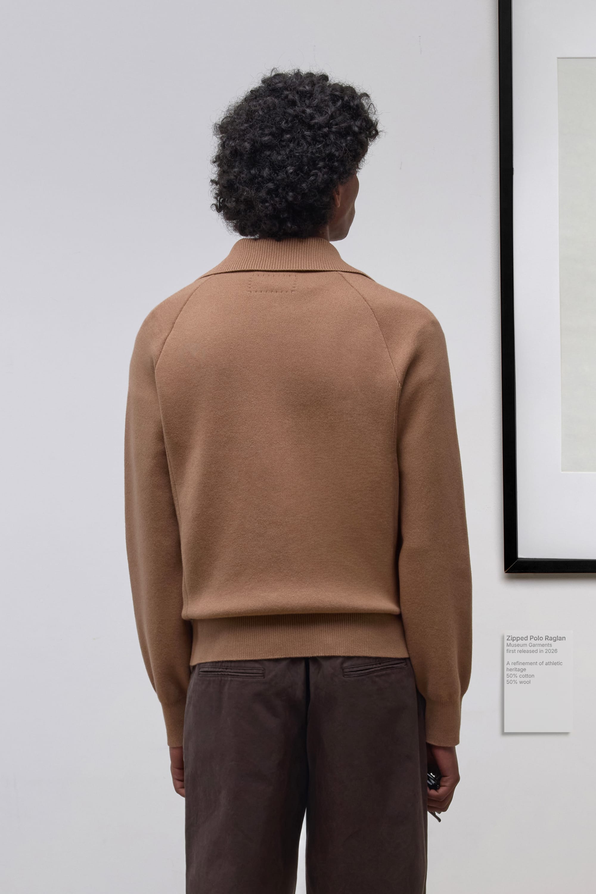 Raglan Zipped Polo - Mélange de laine mérinos et de coton - Light Beige Melange