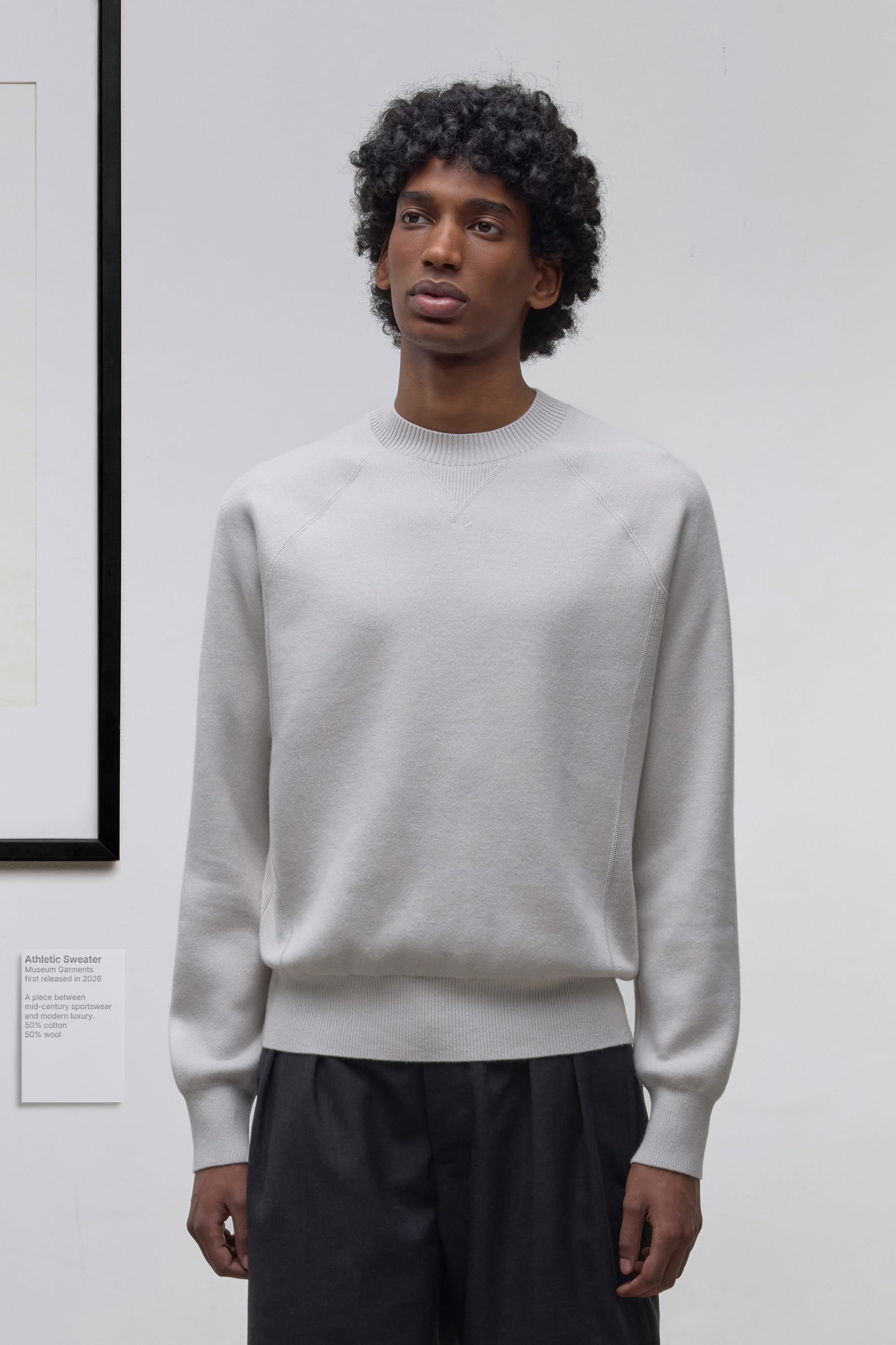 Raglan Athletic Sweater - Mélange de laine mérinos et de coton - Gris clair