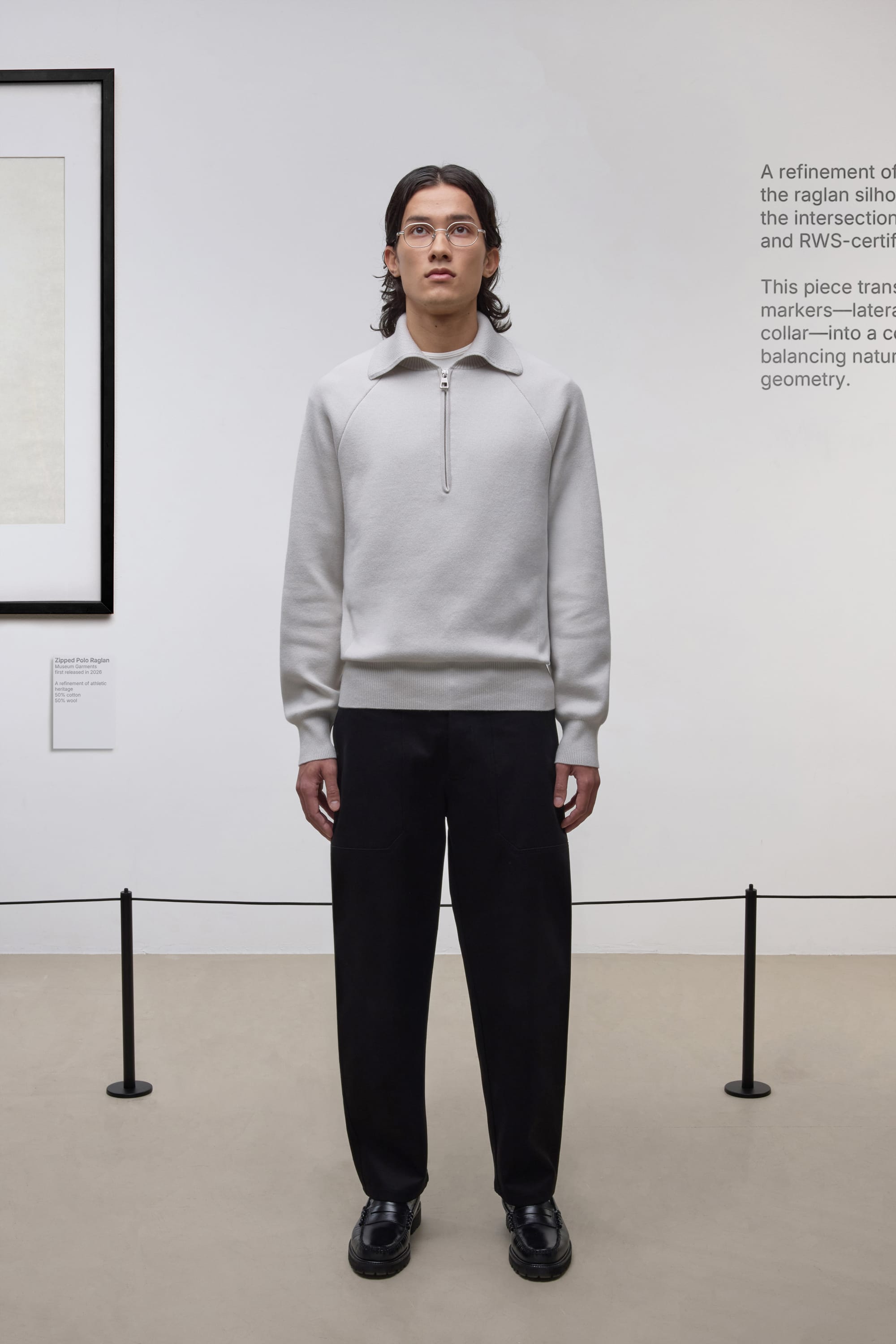Raglan Zipped Polo - Mélange de laine mérinos et de coton - Gris clair