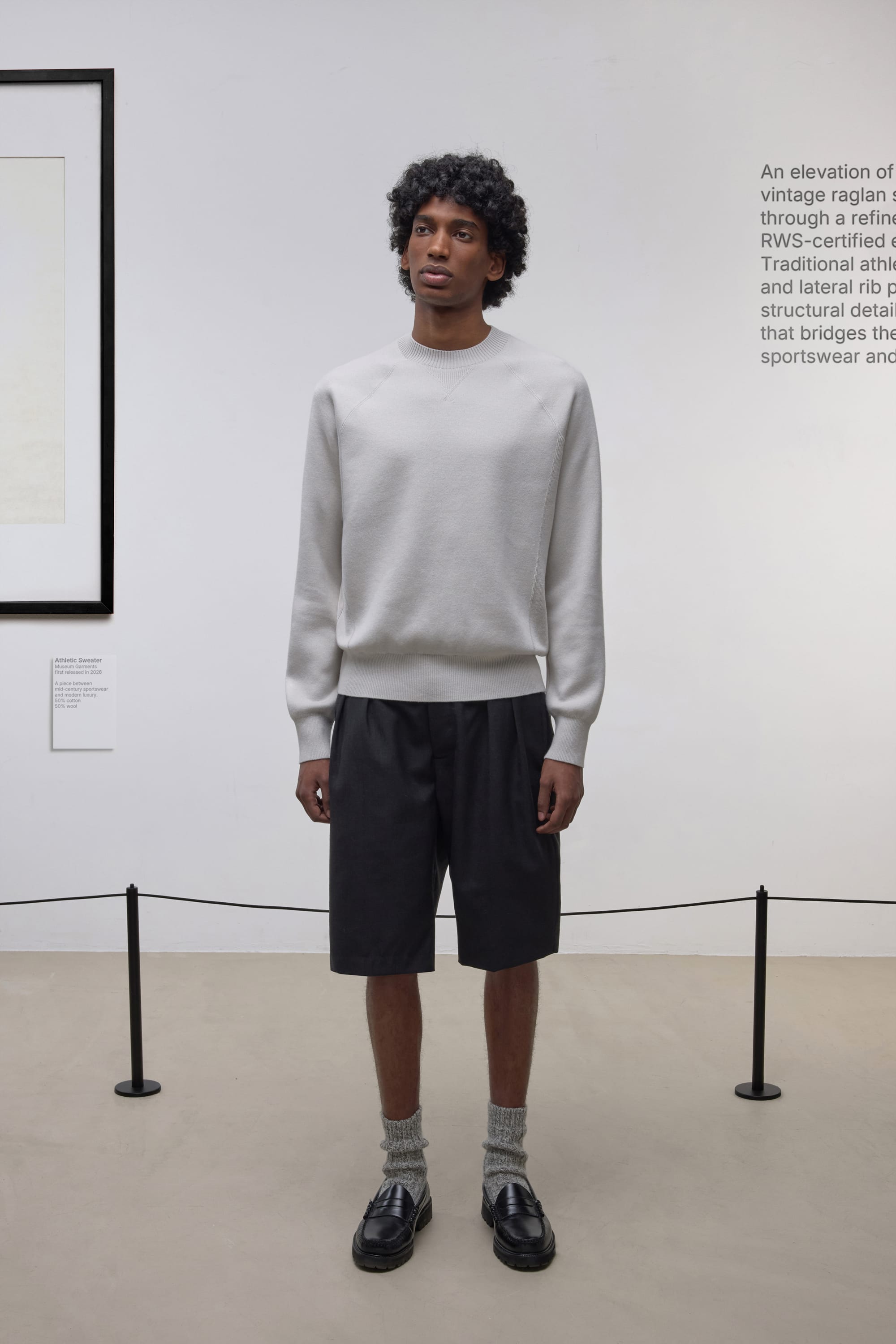 Raglan Athletic Sweater - Merino Wool and Cotton Blend - Light Grey Melange