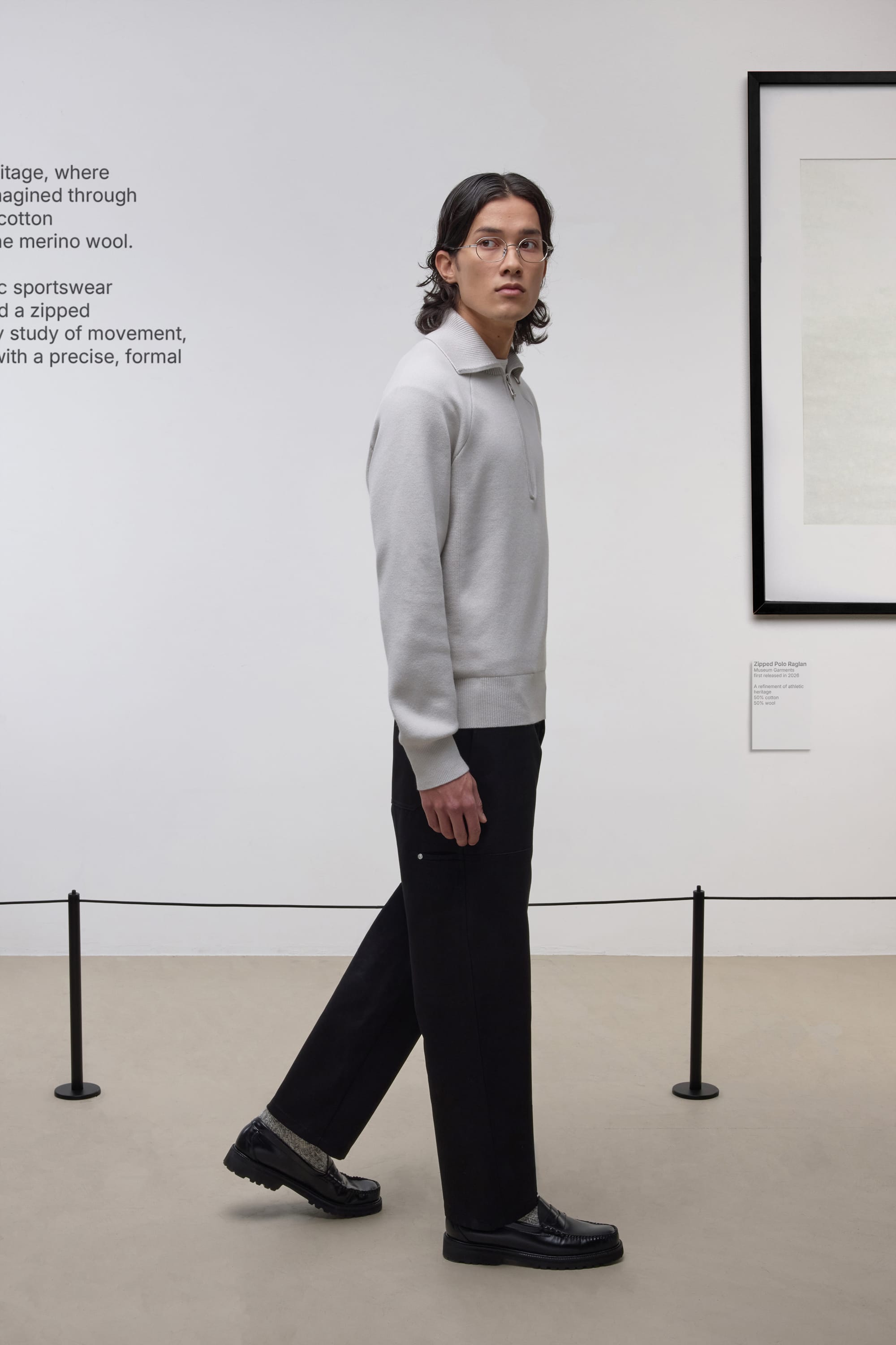 Raglan Zipped Polo - Mélange de laine mérinos et de coton - Light Grey Melange