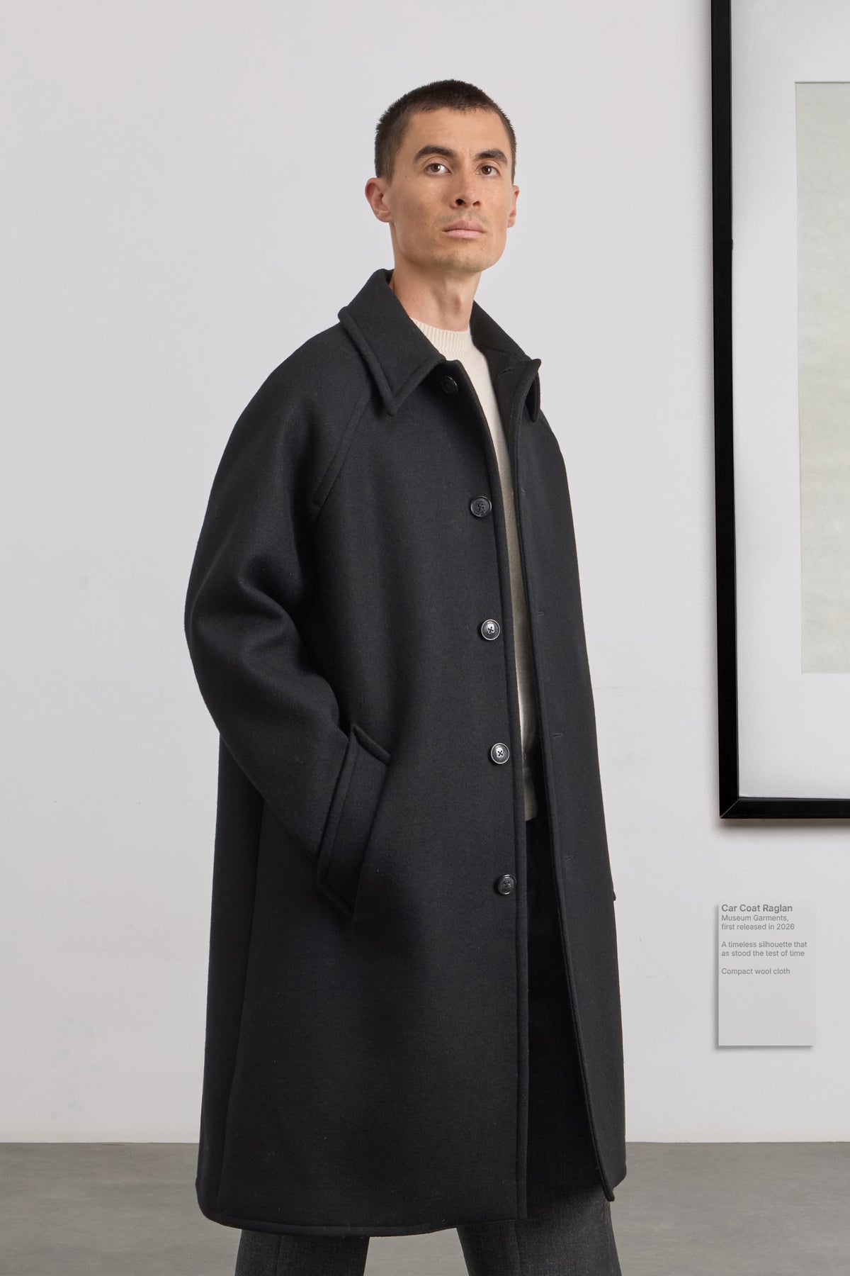 Car Coat Raglan - Compact wool cloth - Black