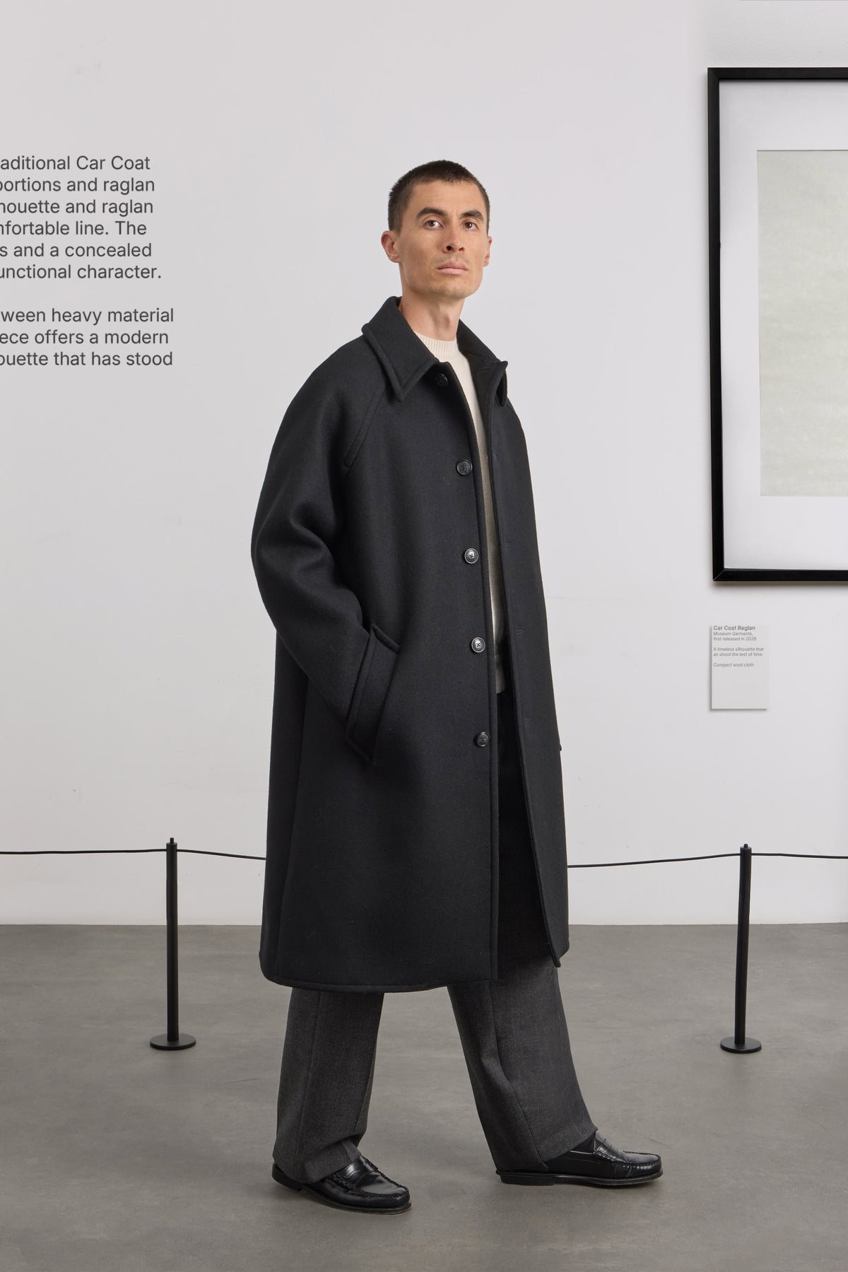 Car Coat Raglan - Compact wool cloth - Black