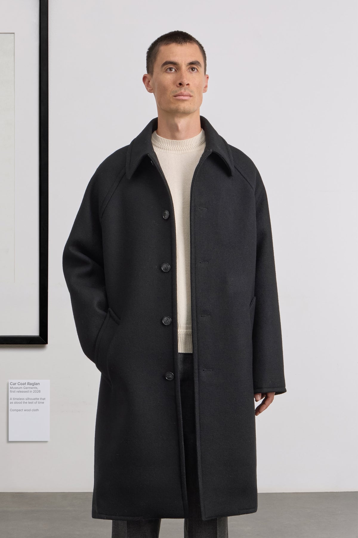 Car Coat Raglan - Compact wool cloth - Black