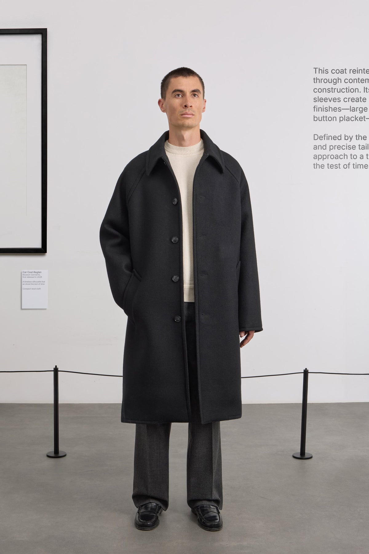 Car Coat Raglan - Compact wool cloth - Black