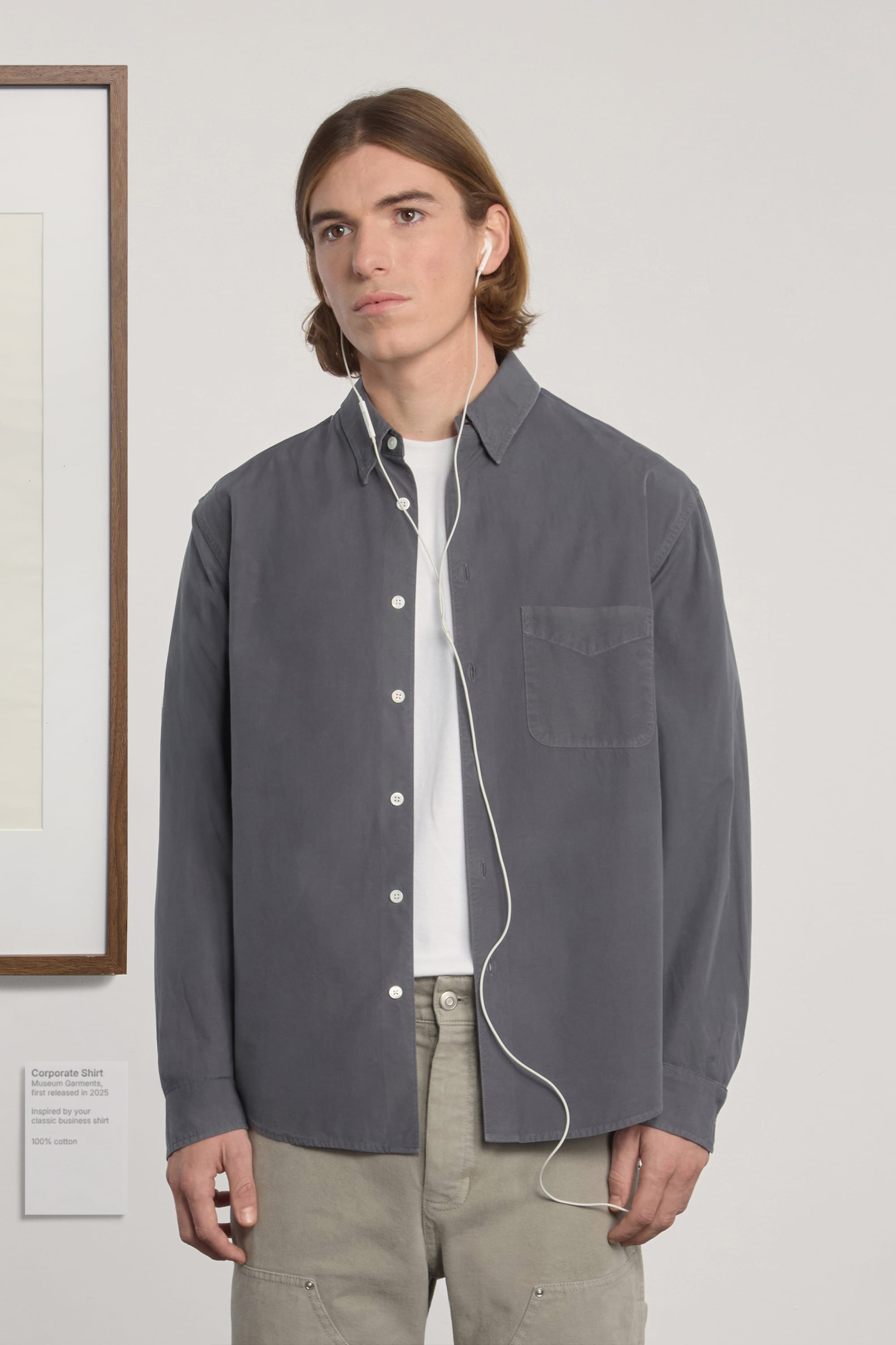 Corporate Shirt - Garment Dyed Typewriter - Charcoal Grey