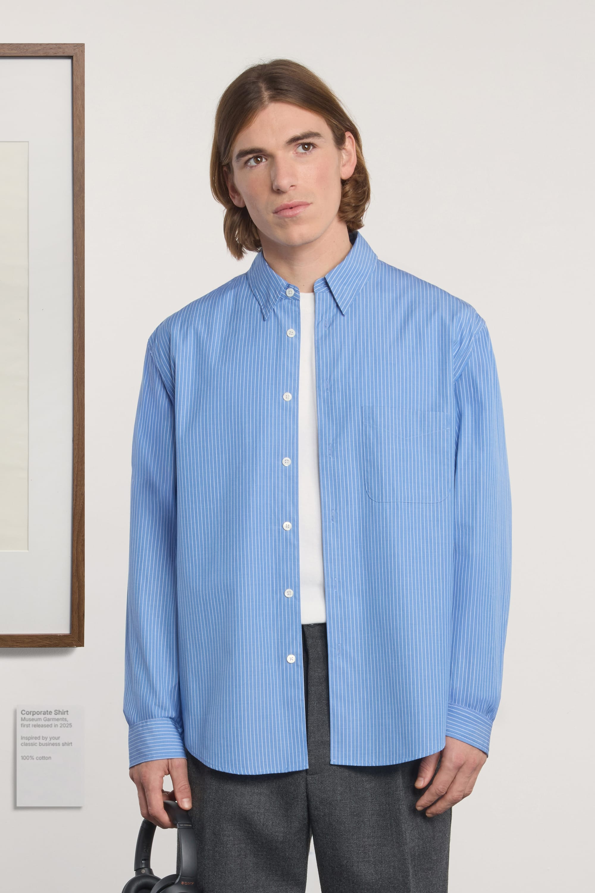 Corporate Shirt - Striped Cotton Poplin  - Blue/White