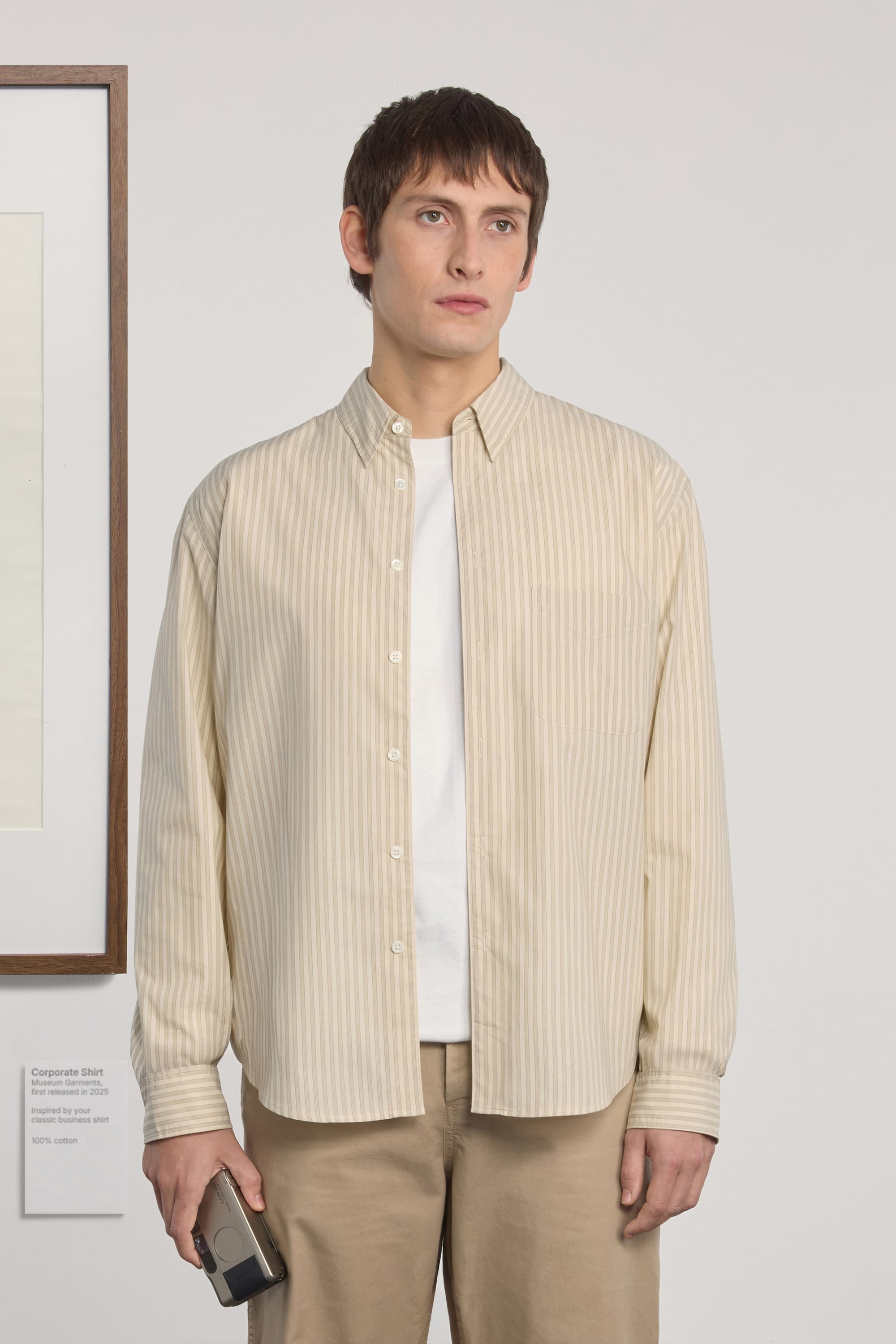 Corporate Shirt - Striped Cotton Poplin - Beige/White