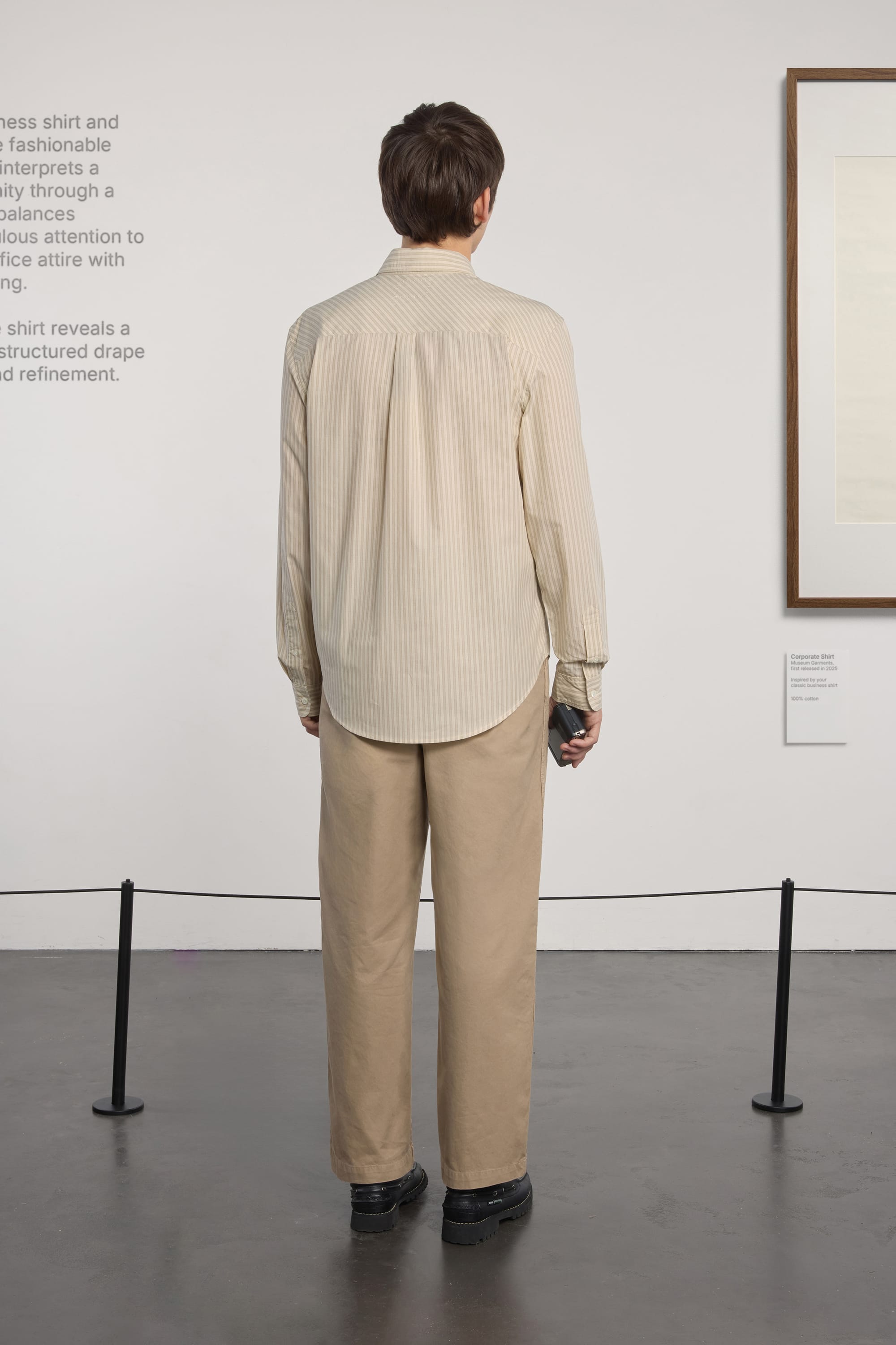 Corporate Shirt - Striped Cotton Poplin - Beige/White