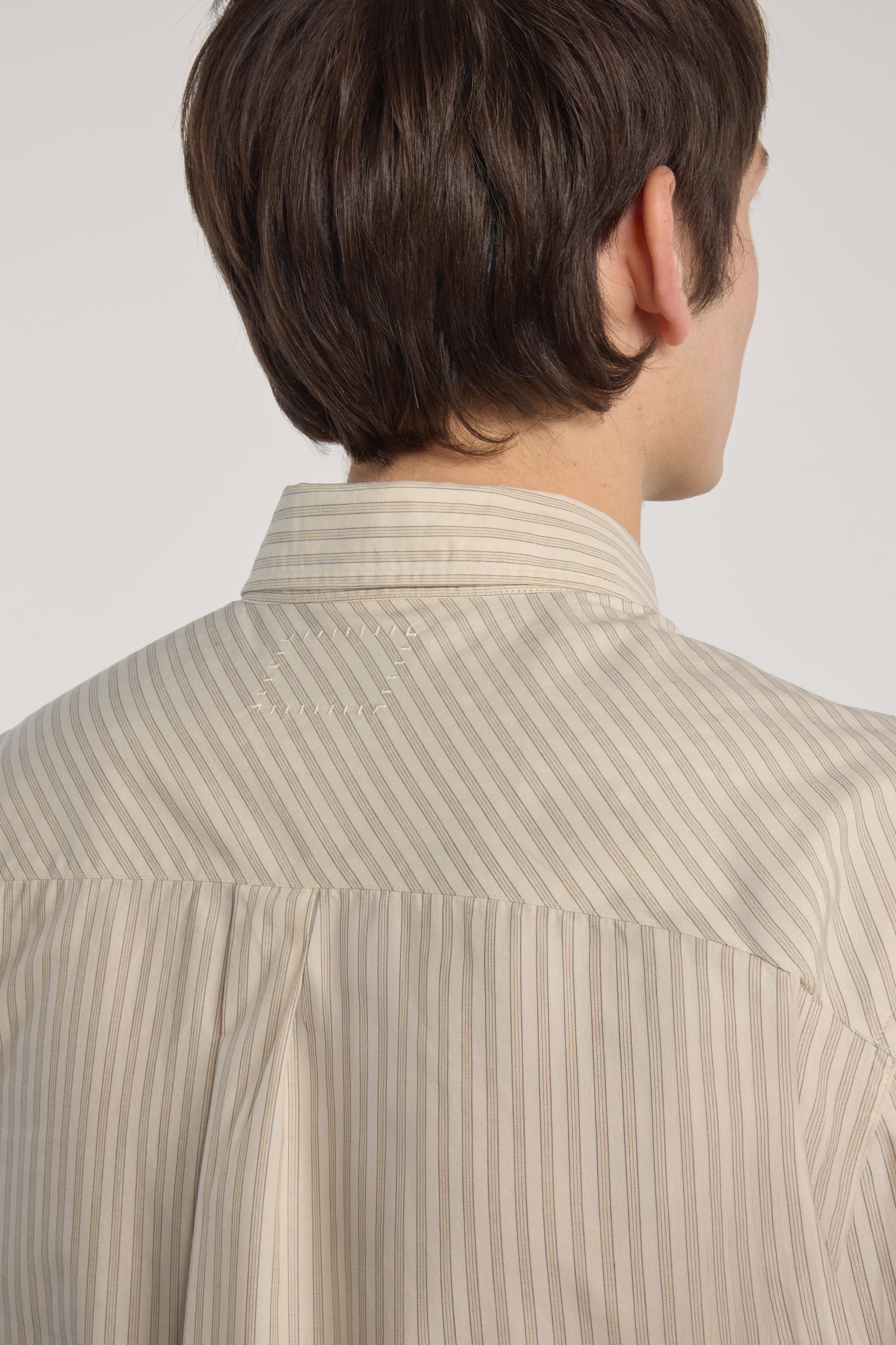 Corporate Shirt - Striped Cotton Poplin - Beige/White