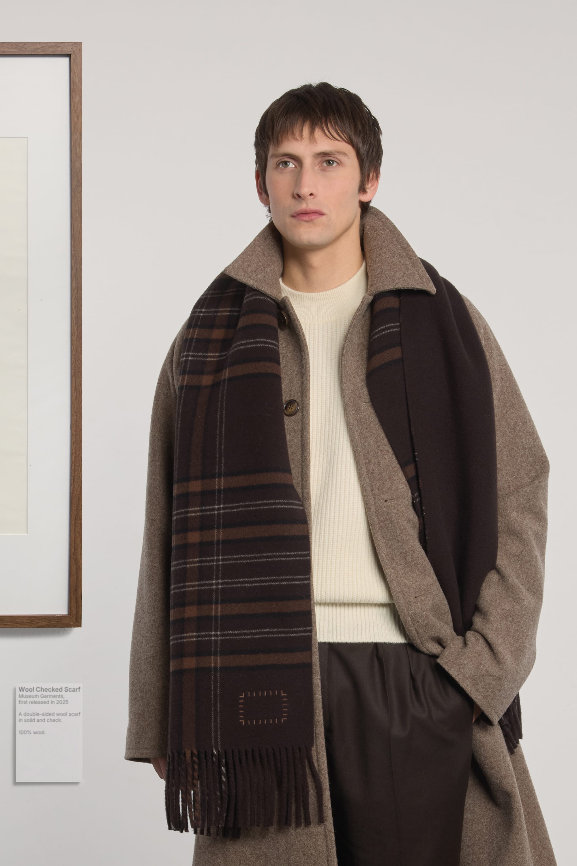 Double Side Checked Scarf - Brown