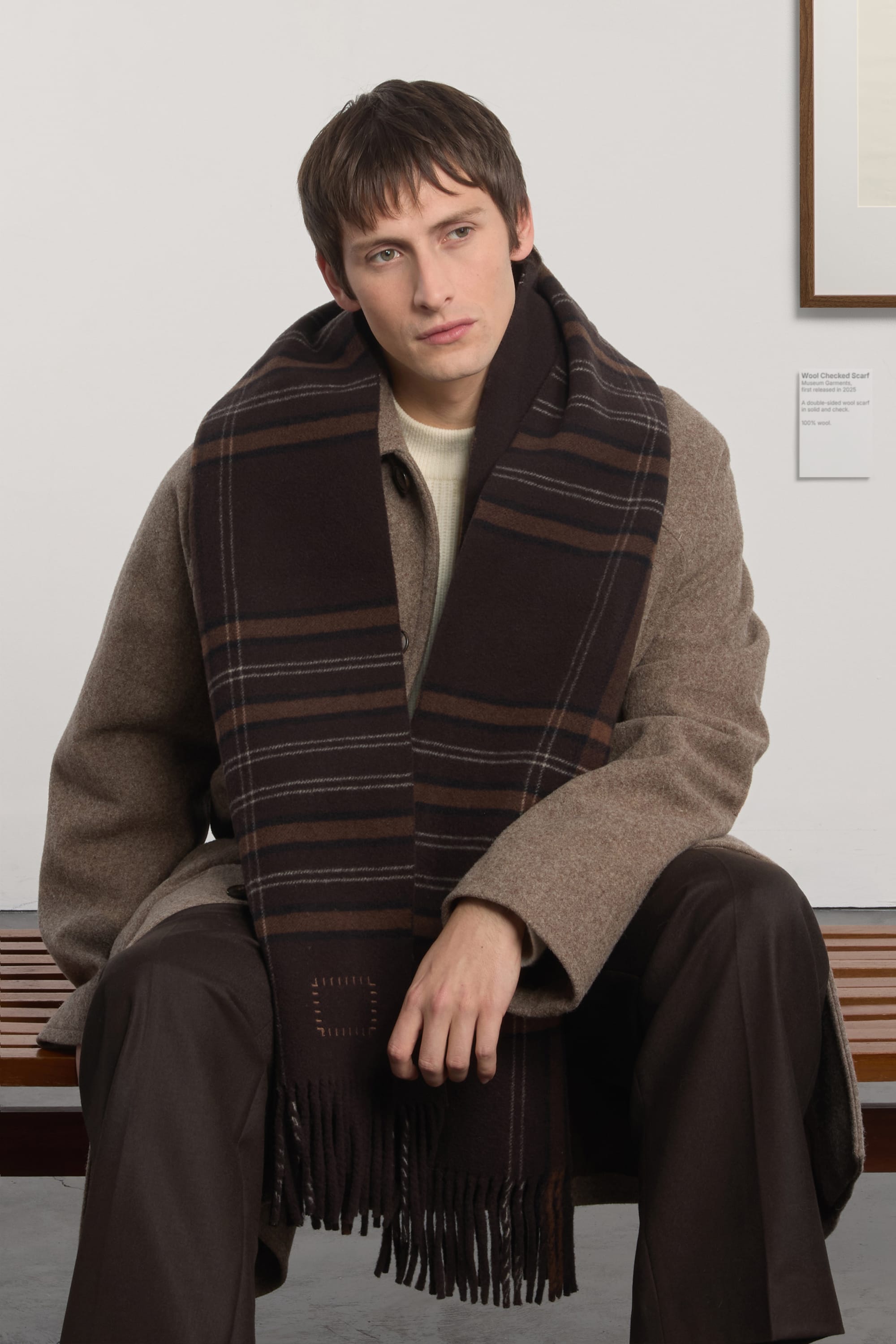 Double Side Checked Scarf - Brown