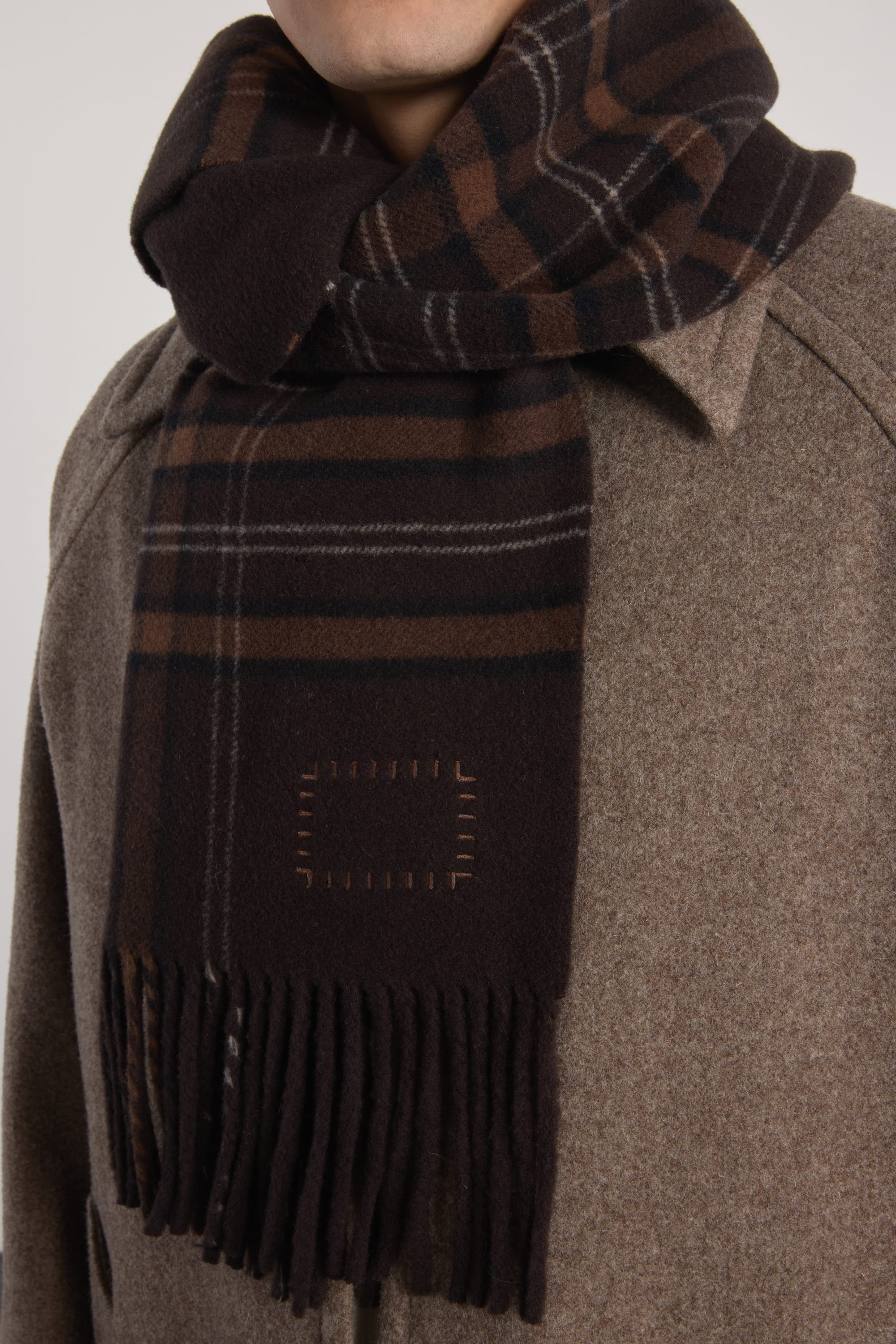 Double Side Checked Scarf - Brown