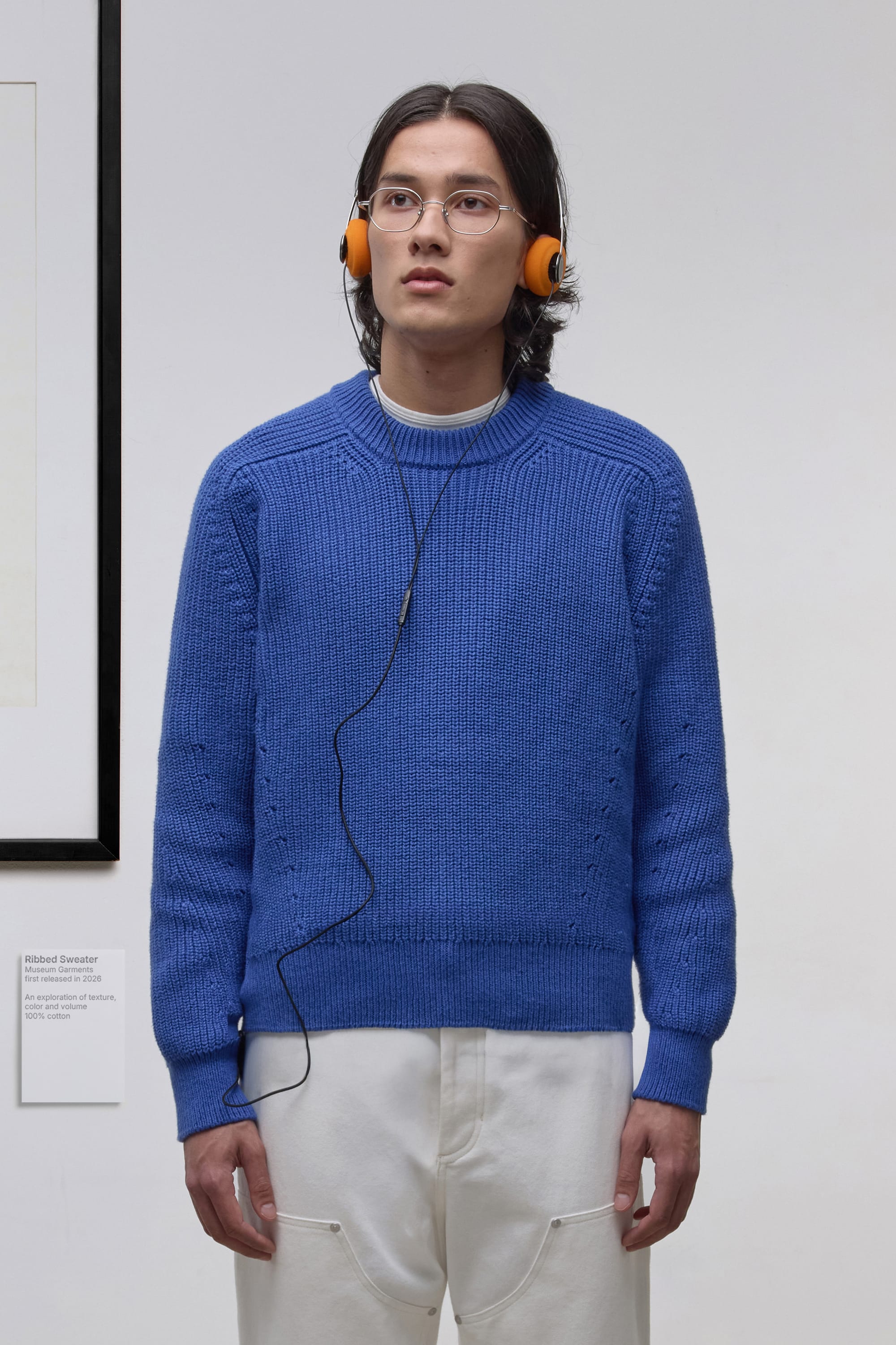 Ribbed Boxy Sweater - Cotton - Blue