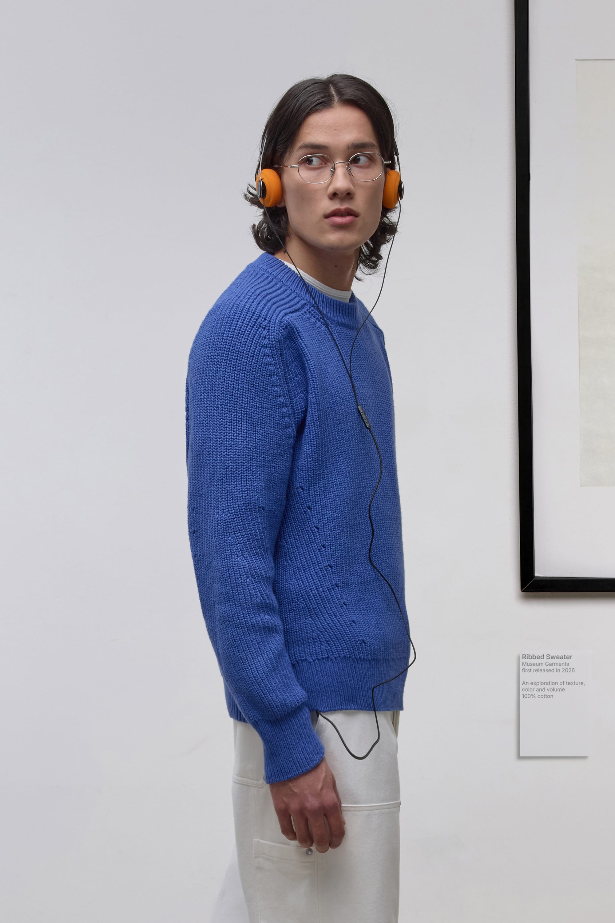 Ribbed Boxy Sweater - Cotton - Blue