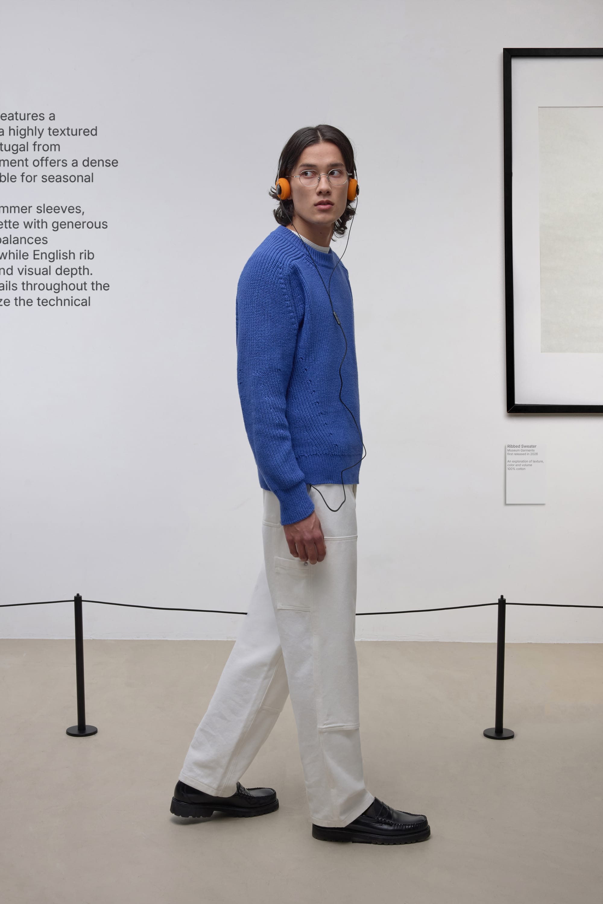 Ribbed Boxy Sweater - Cotton - Blue