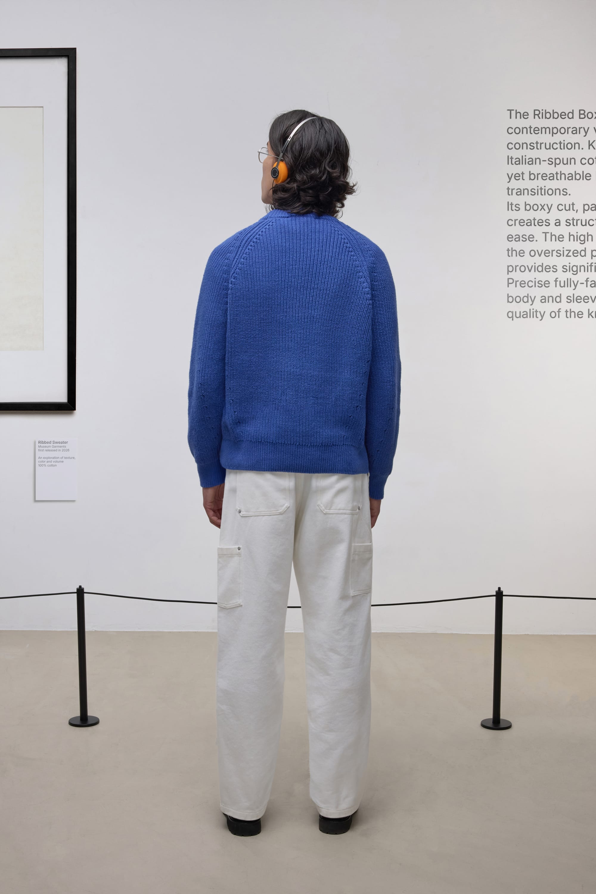 Ribbed Boxy Sweater - Cotton - Blue