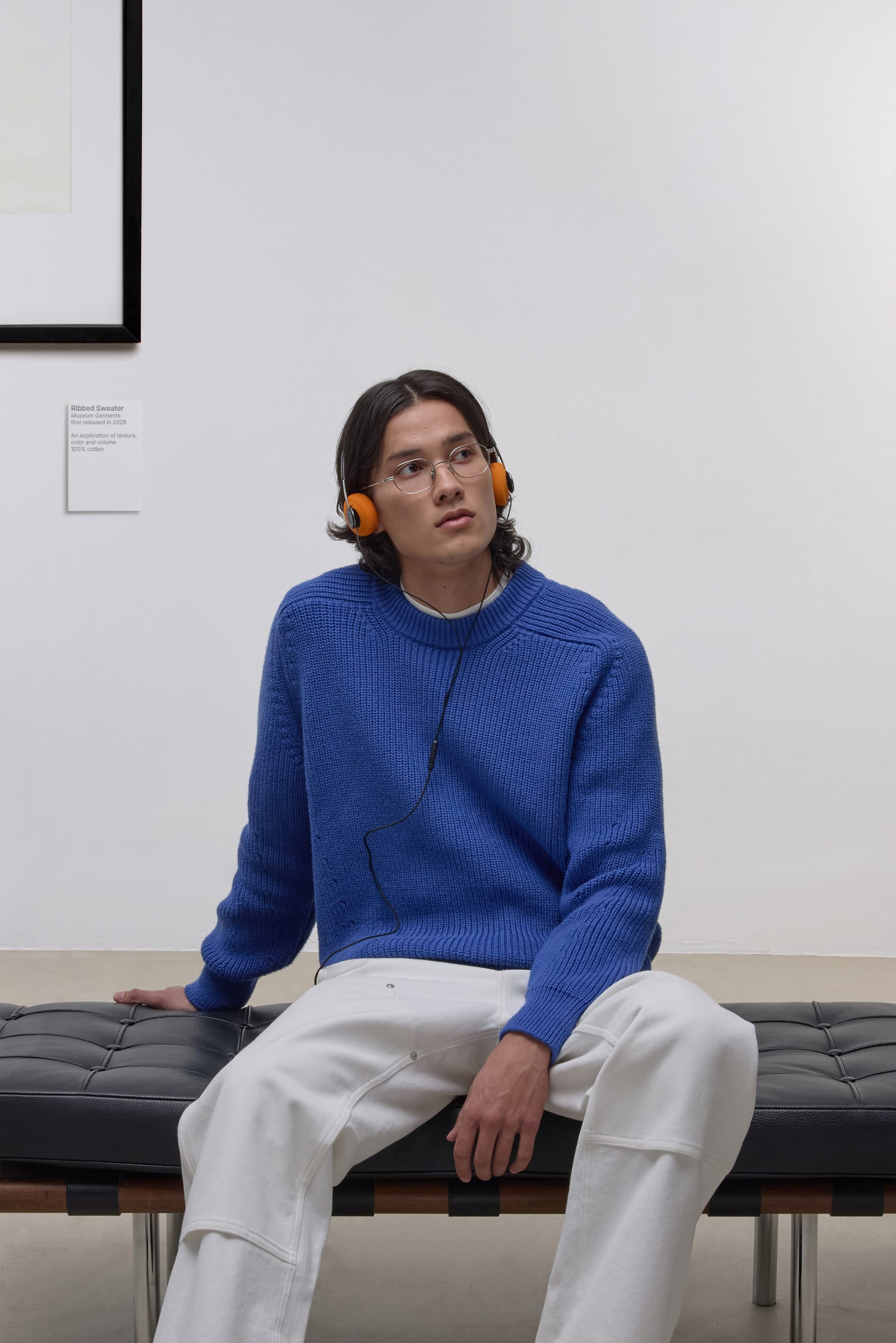 Ribbed Boxy Sweater - Cotton - Blue