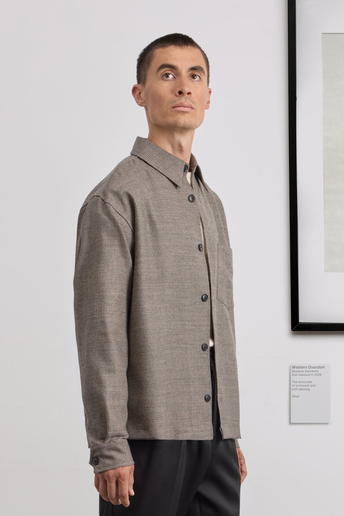 Western Overshirt - Micro-Houndstooth Wool - Beige/Brown