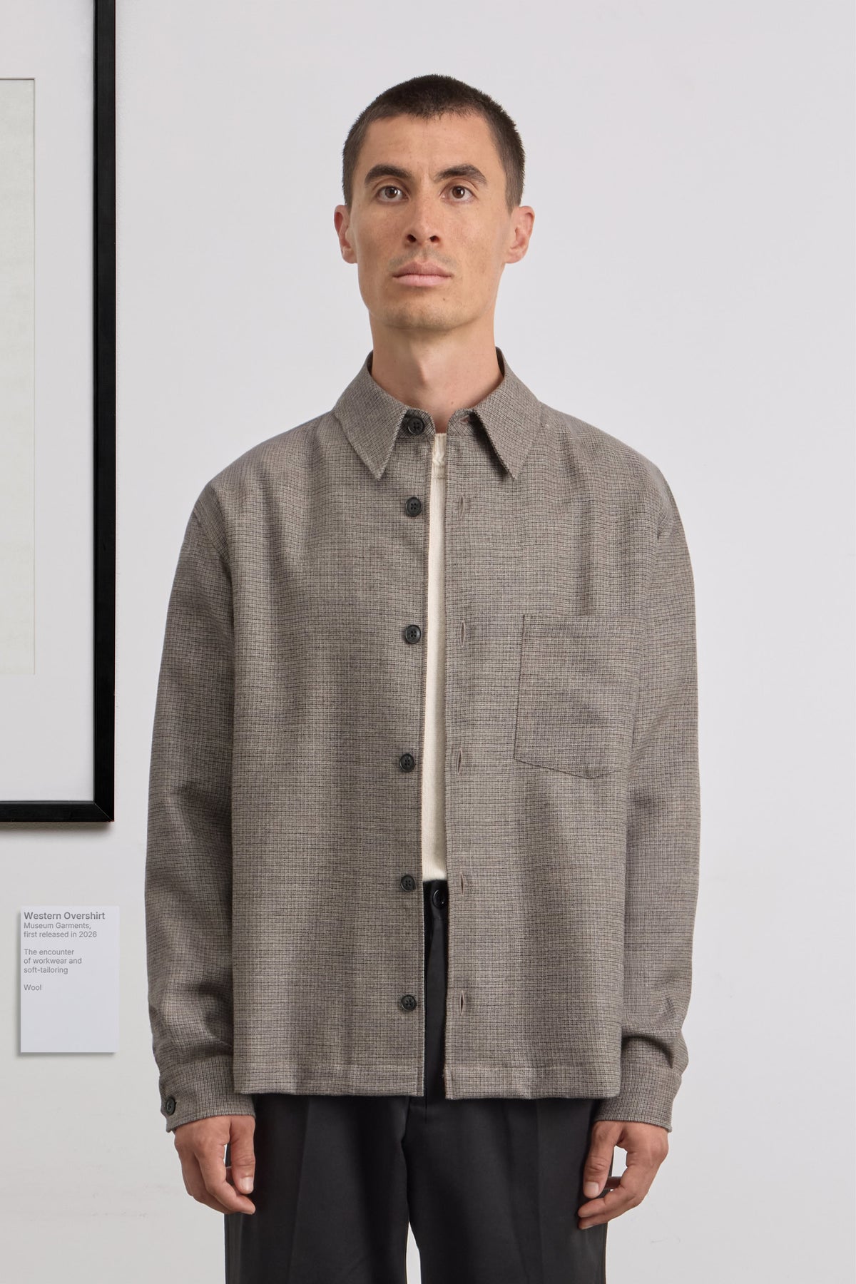 Western Overshirt - Micro-Houndstooth Wool - Beige/Brown