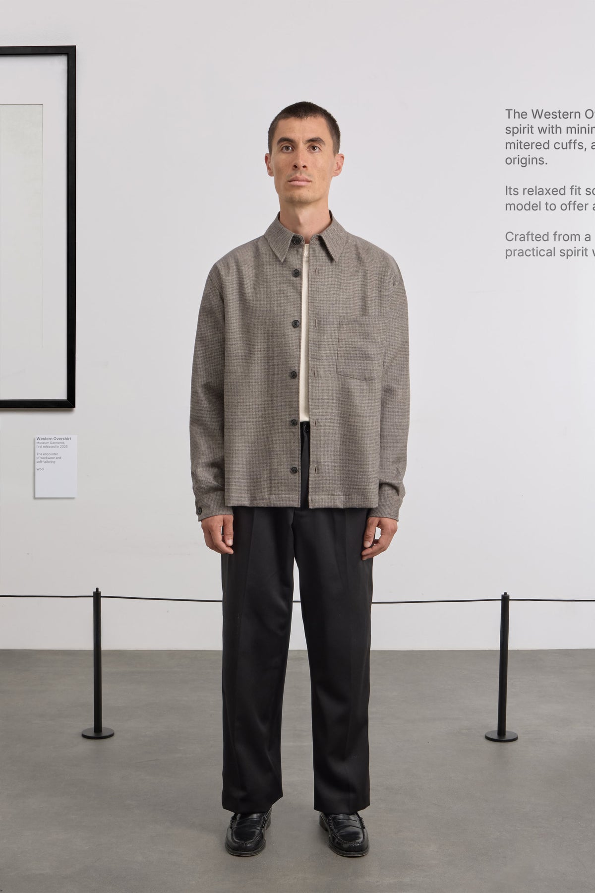 Western Overshirt - Micro-Houndstooth Wool - Beige/Brown