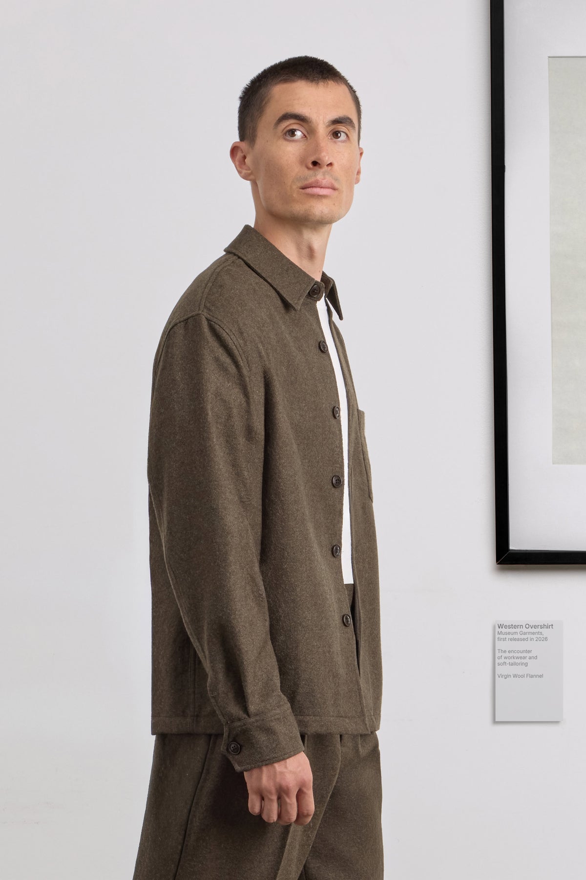 Western Overshirt - Virgin Wool Flannel - Dark Green Melange