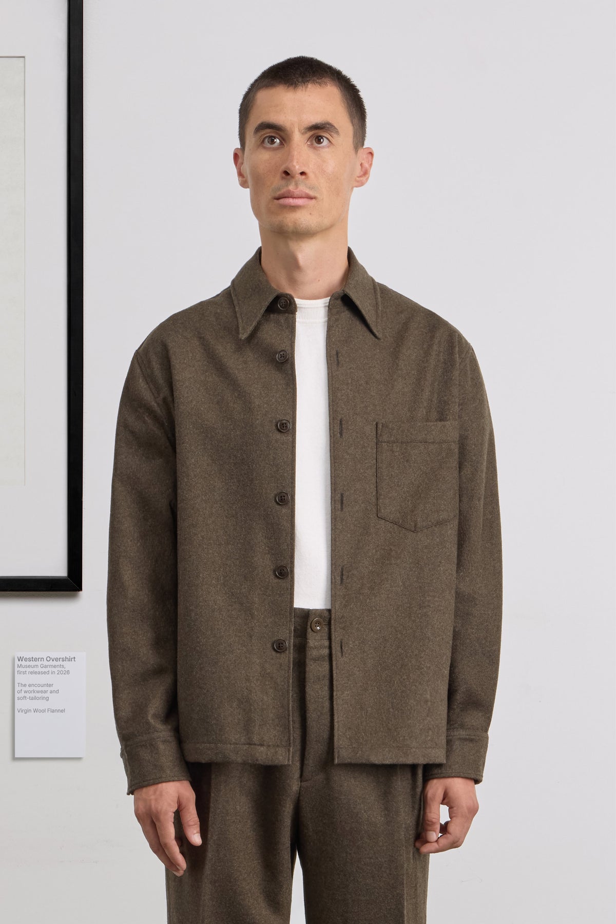 Western Overshirt - Virgin Wool Flannel - Dark Green Melange