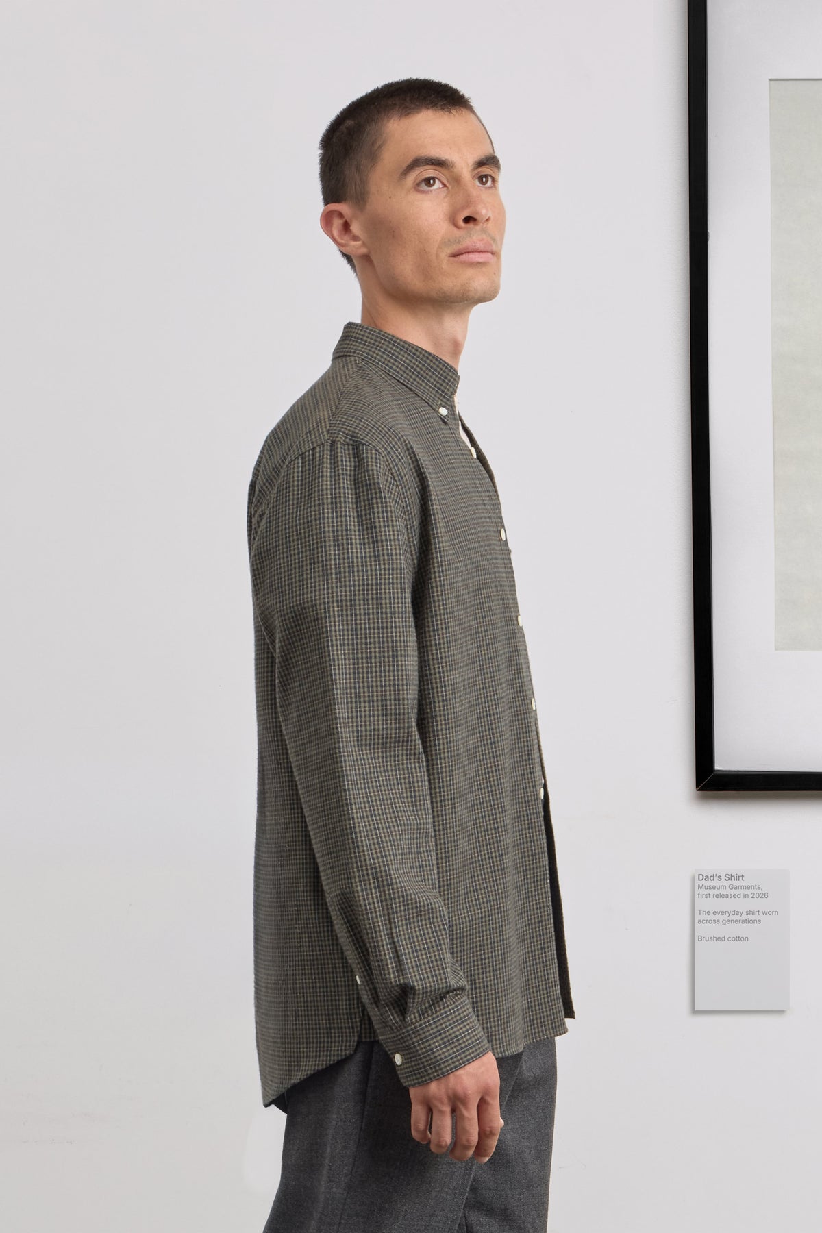 Dad's Shirt - Micro-Checked Brushed cotton - Dark Green/Green