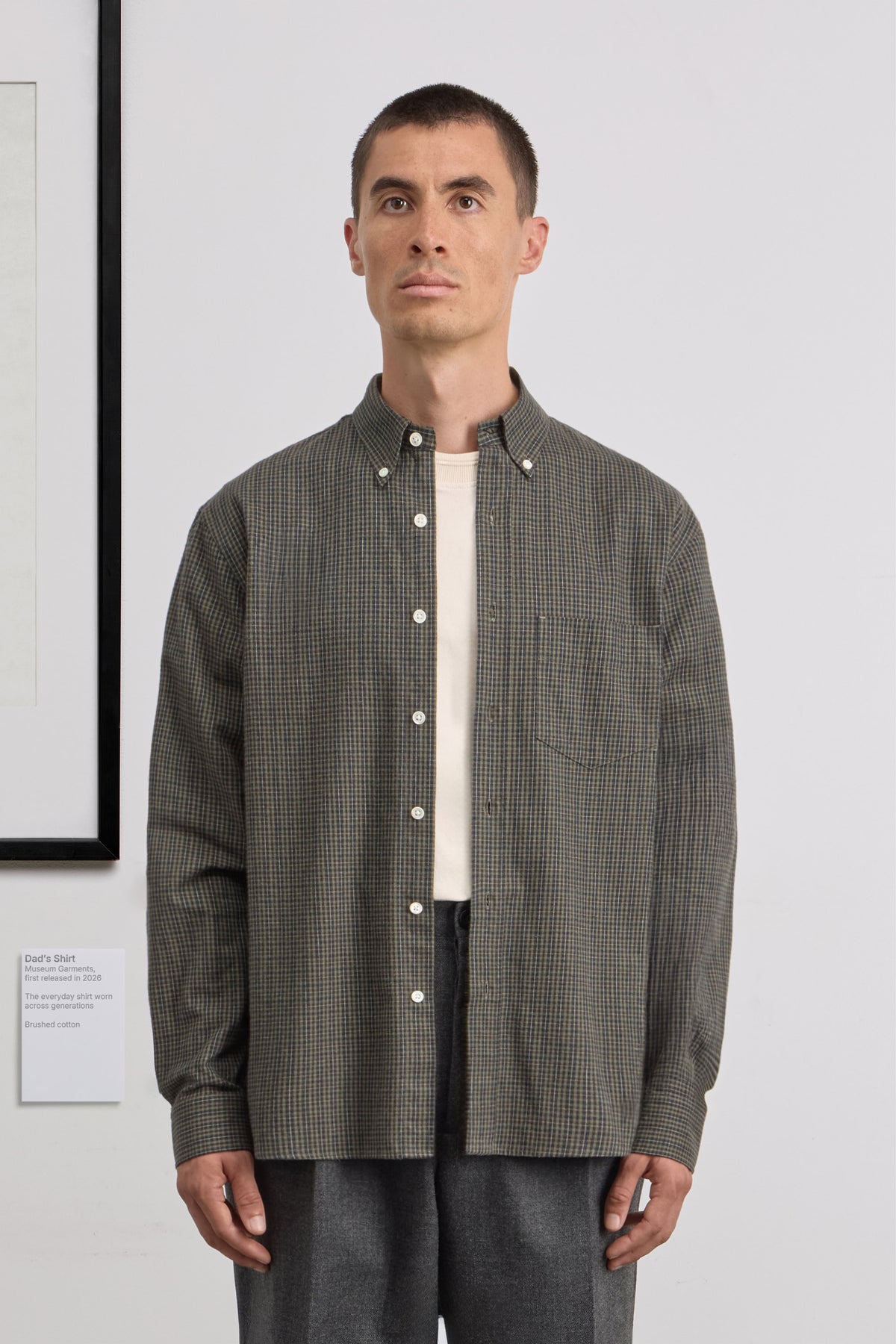 Dad's Shirt - Micro-Checked Brushed cotton - Dark Green/Green