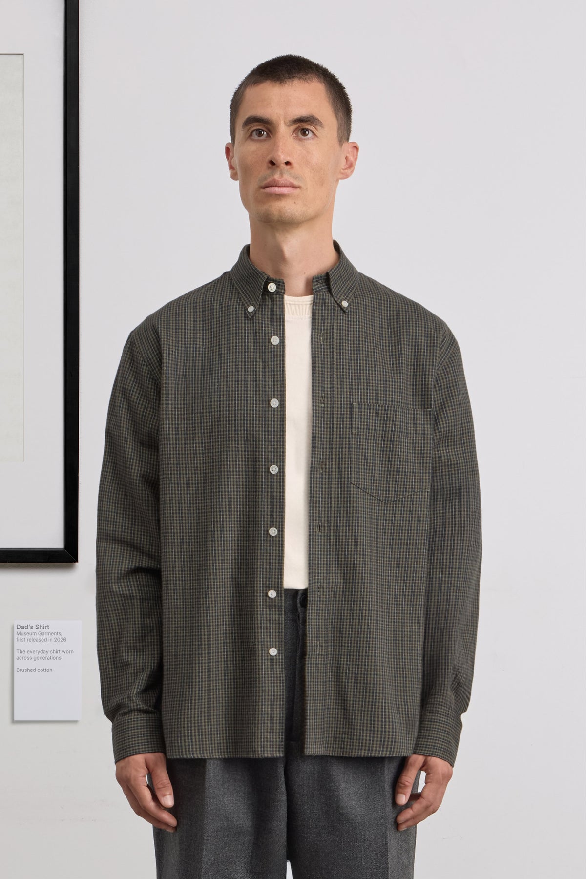 Dad's shirt - Coton brossé à micro carreaux - Vert Foncé/Vert