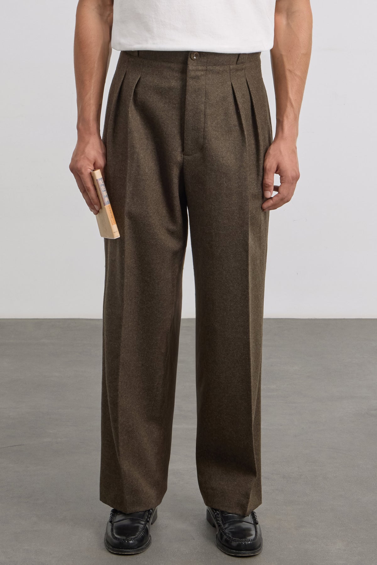 French Military Pants - Heavy virgin wool flannel - Dark Green Melange