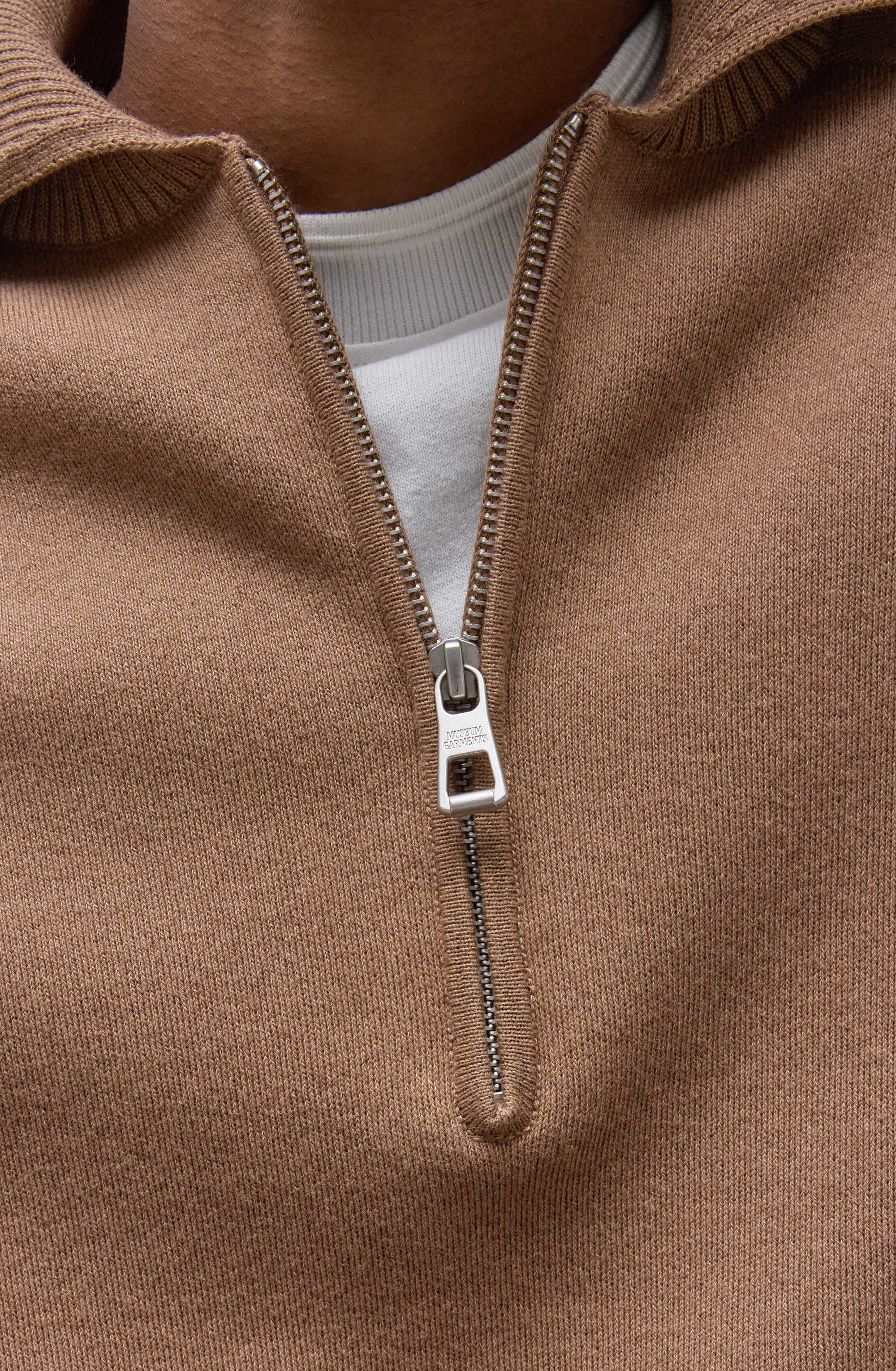 Raglan Zipped Polo - Mélange de laine mérinos et de coton - Light Beige Melange