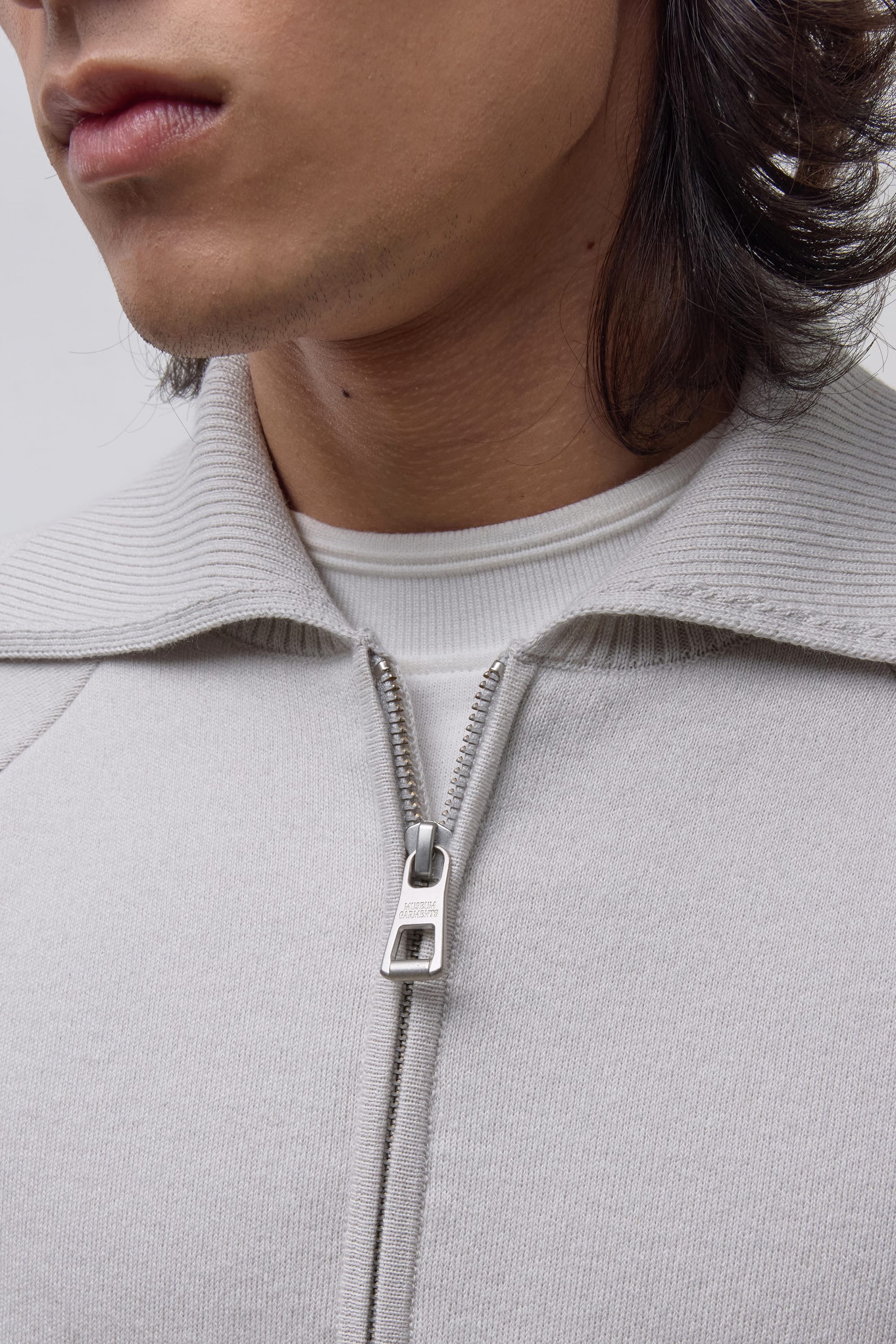 Raglan Zipped Polo - Mélange de laine mérinos et de coton - Light Grey Melange