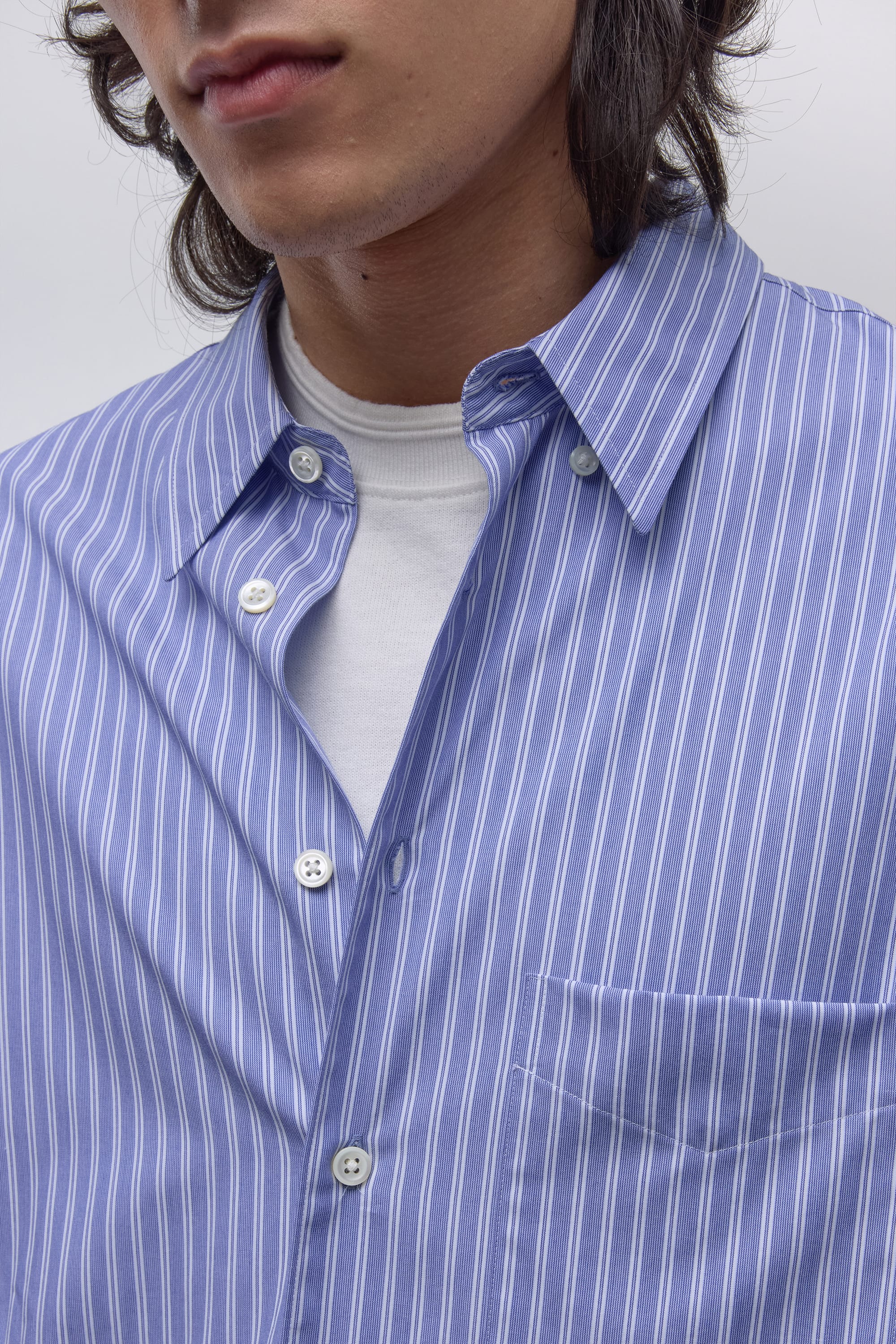 Corporate shirt - Striped Cotton Poplin Blue/White